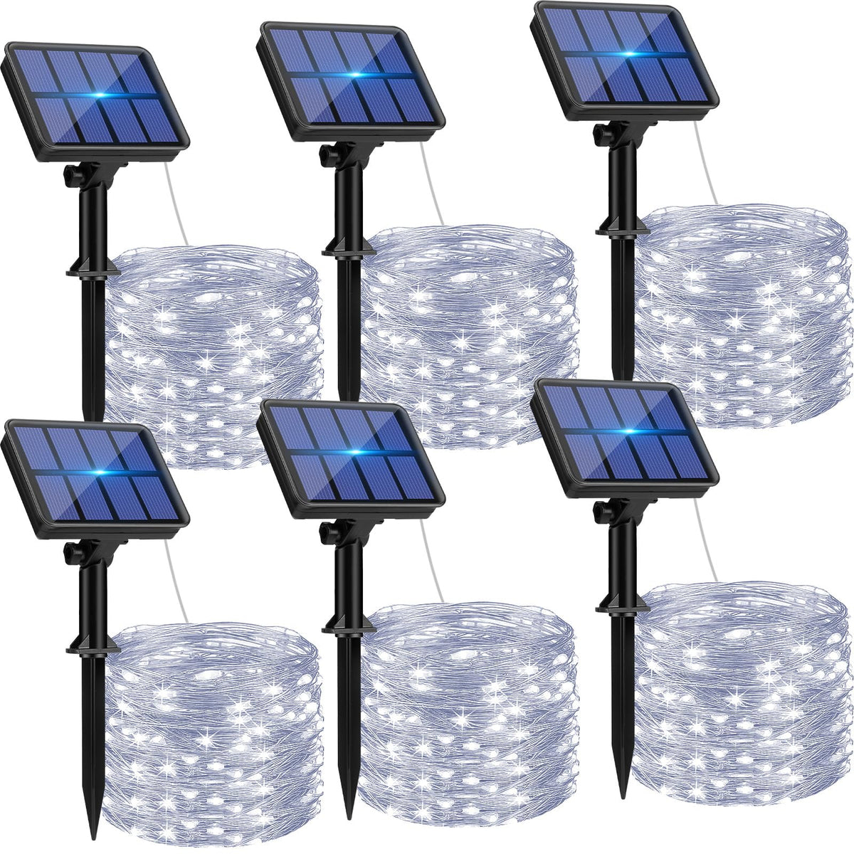 6-Pack Solar String Lights Outdoor, 480LED 198FT Solar Fairy Lights Waterproof 8 Modes Copper Wire Solar Powered Twinkle Lights 