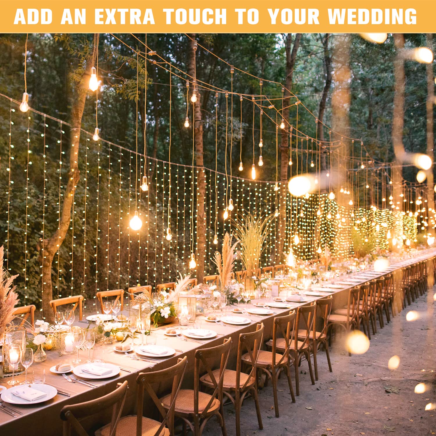 JMEXSUSS 600 LED Curtain String Lights, 19.6x9.5ft, Warm White, 8 Modes, Indoor/Outdoor Decor for Bedroom, Wedding, Party, Xmas