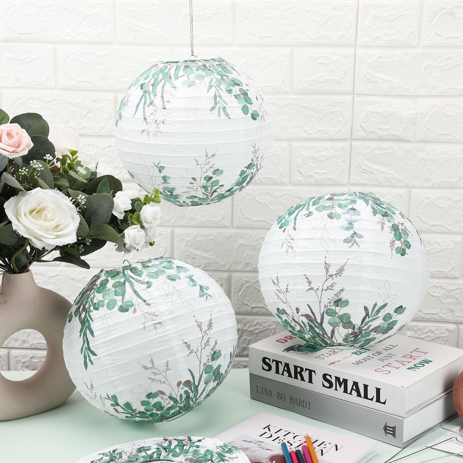 Retisee 12 Pcs Eucalyptus Classroom Decorations Green Paper Lanterns Plant Themed Classroom Decor Eucalyptus Leaf Hanging Paper