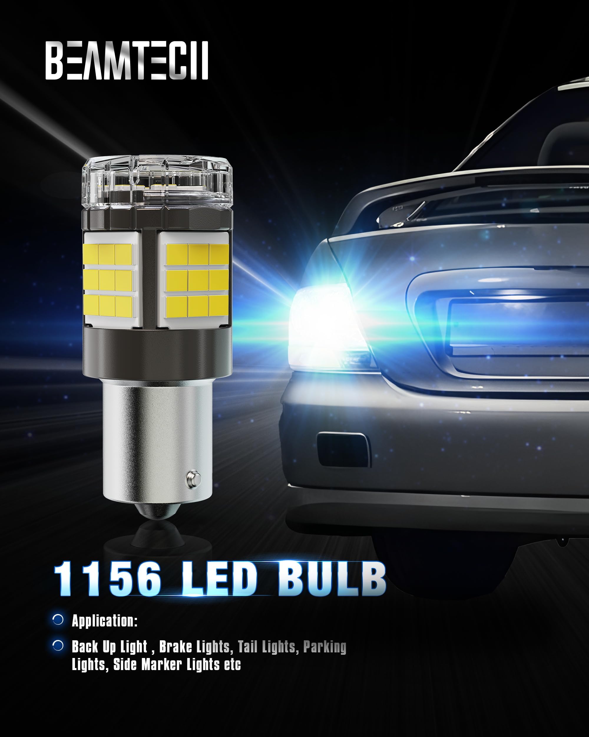 BEAMTECH Upgraded 1156 LED Bulbs for Turn Signal Lights, Build-in CANBUS, 6500K White Super Brighte, 1141 1003 7506 BA15S Revers
