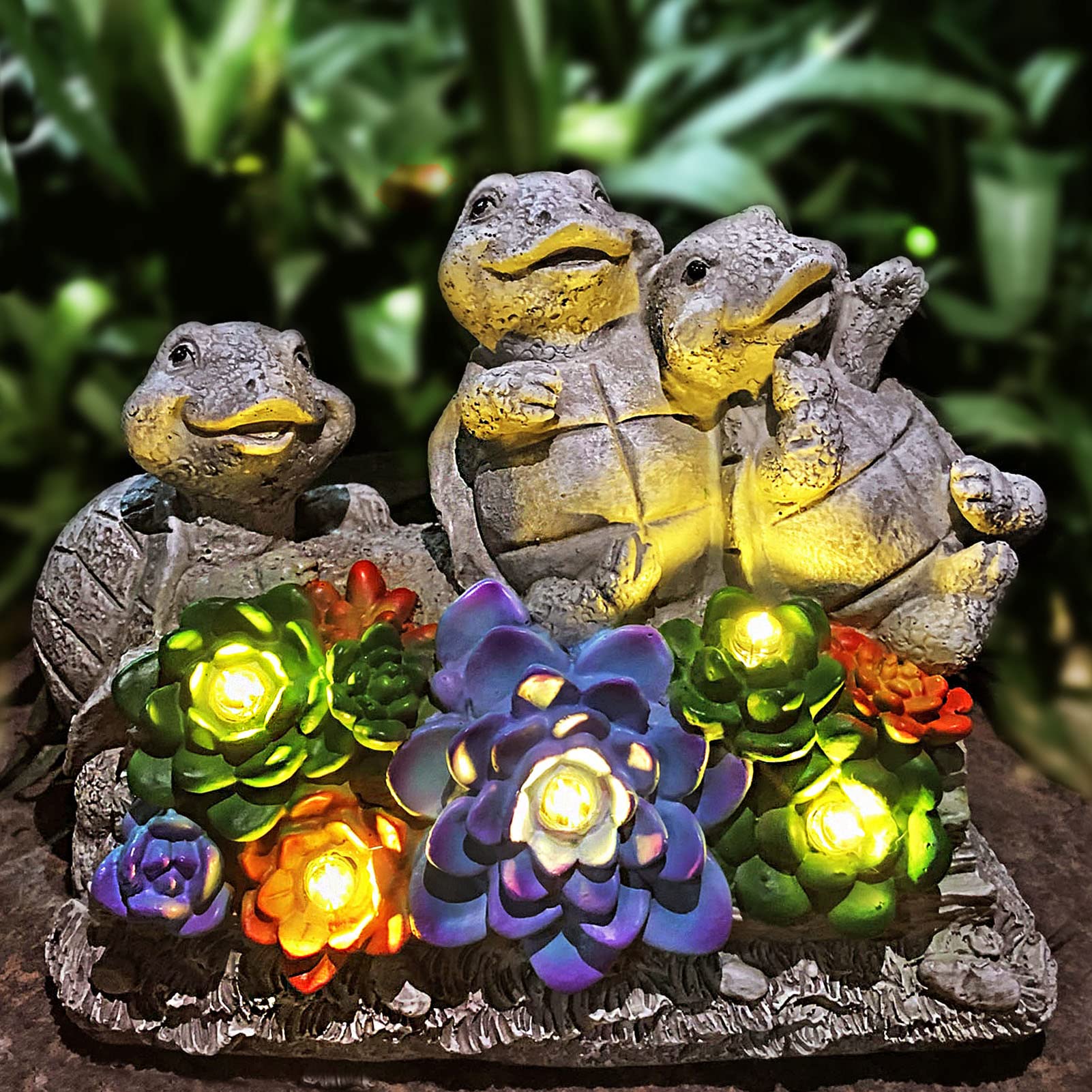 Foreby Garden Turtle Outdoor Statue Solar Turtles Yard Statues,Turtle Decor With Led Decorative Lighted Succulents, Large Turtle Figurine For Patio Lawn Decoration,Ideal Gift For Women