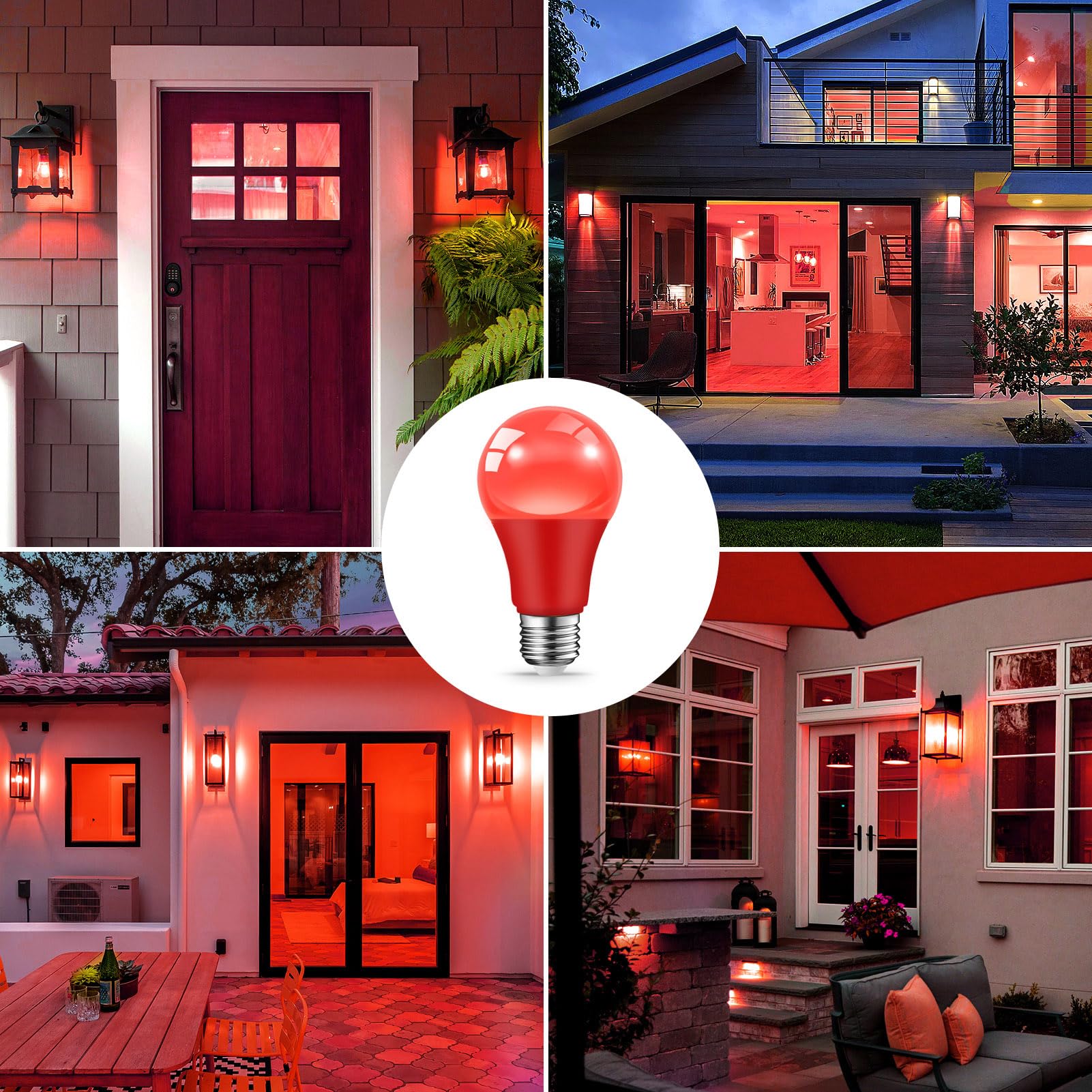 JAHEKS LED Light Bulbs, 9W (60W Equivalent), E26 Base, Blue & Red, 2-Pack for Holidays, Events & Home Decor