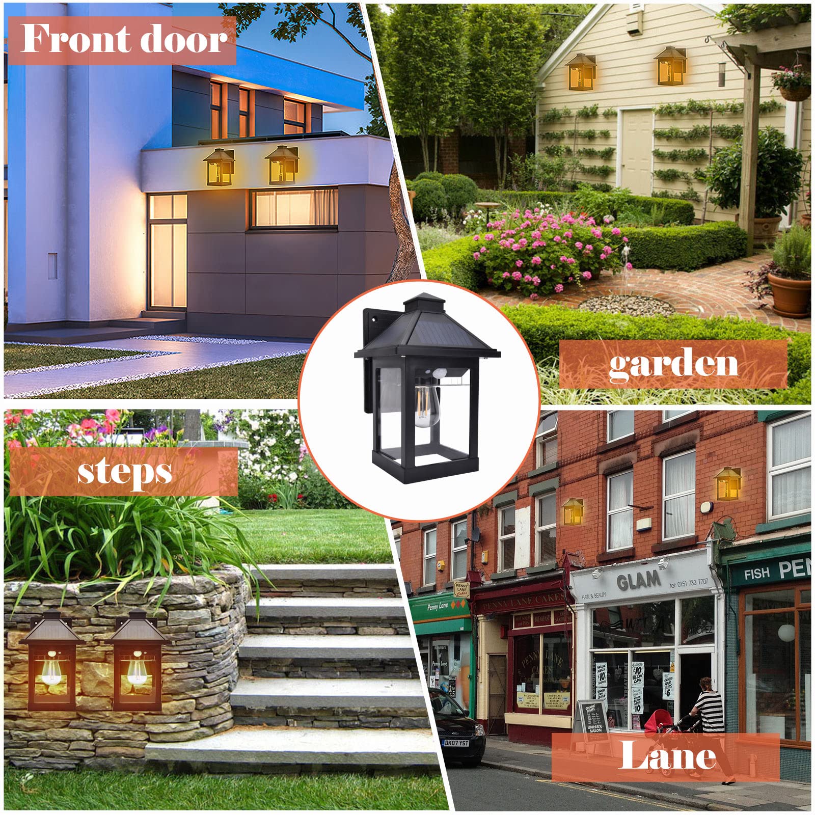 Nodfens 2 Pack Solar Wall Lanterns With Motion Sensor, Waterproof Led Sconce Lights For Outdoors