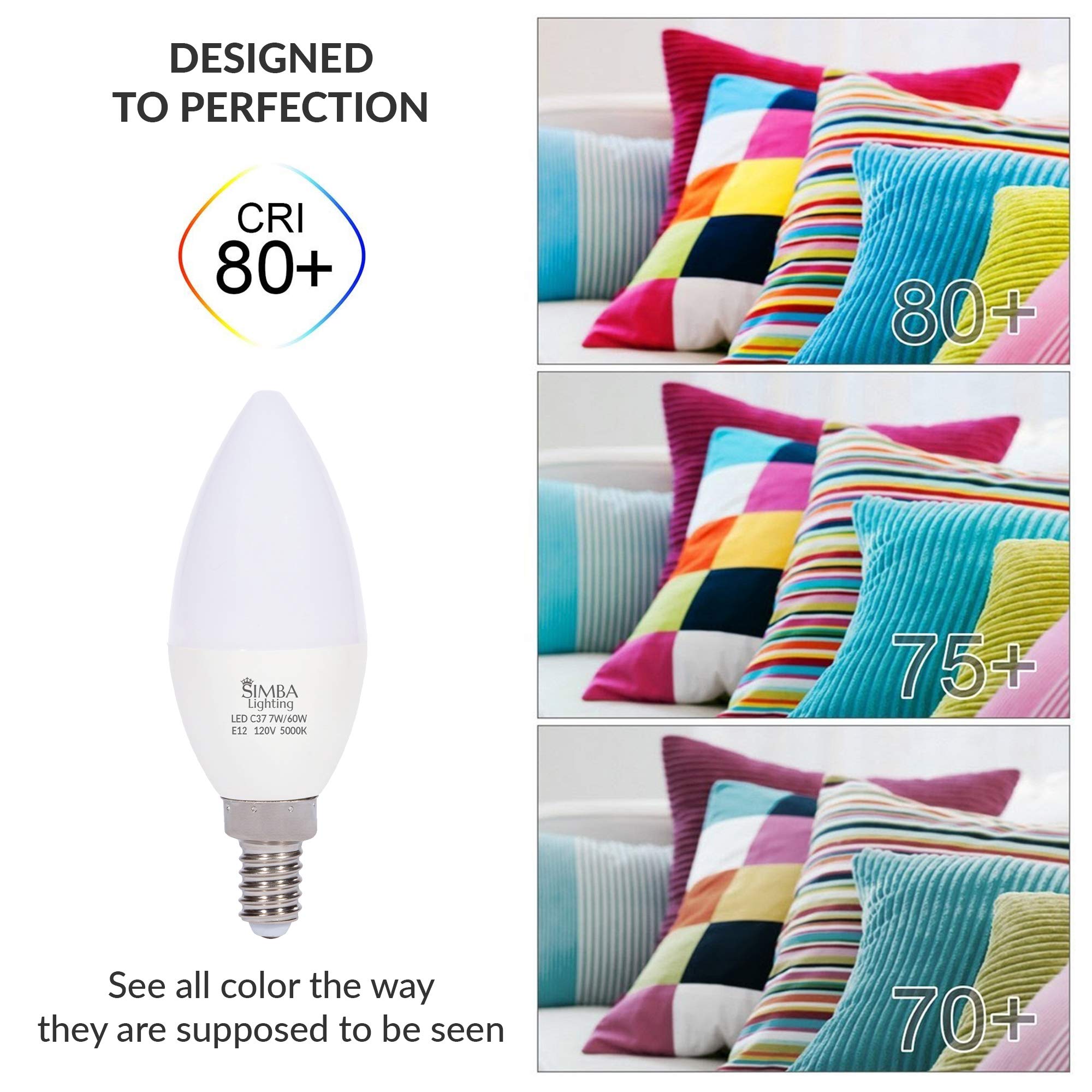 Simba Lighting 7W LED Candelabra Bulbs B11 E12 Base, 6 Pack, 5000K Daylight, Non-Dimmable, Ideal for Chandeliers & Ceiling Fans