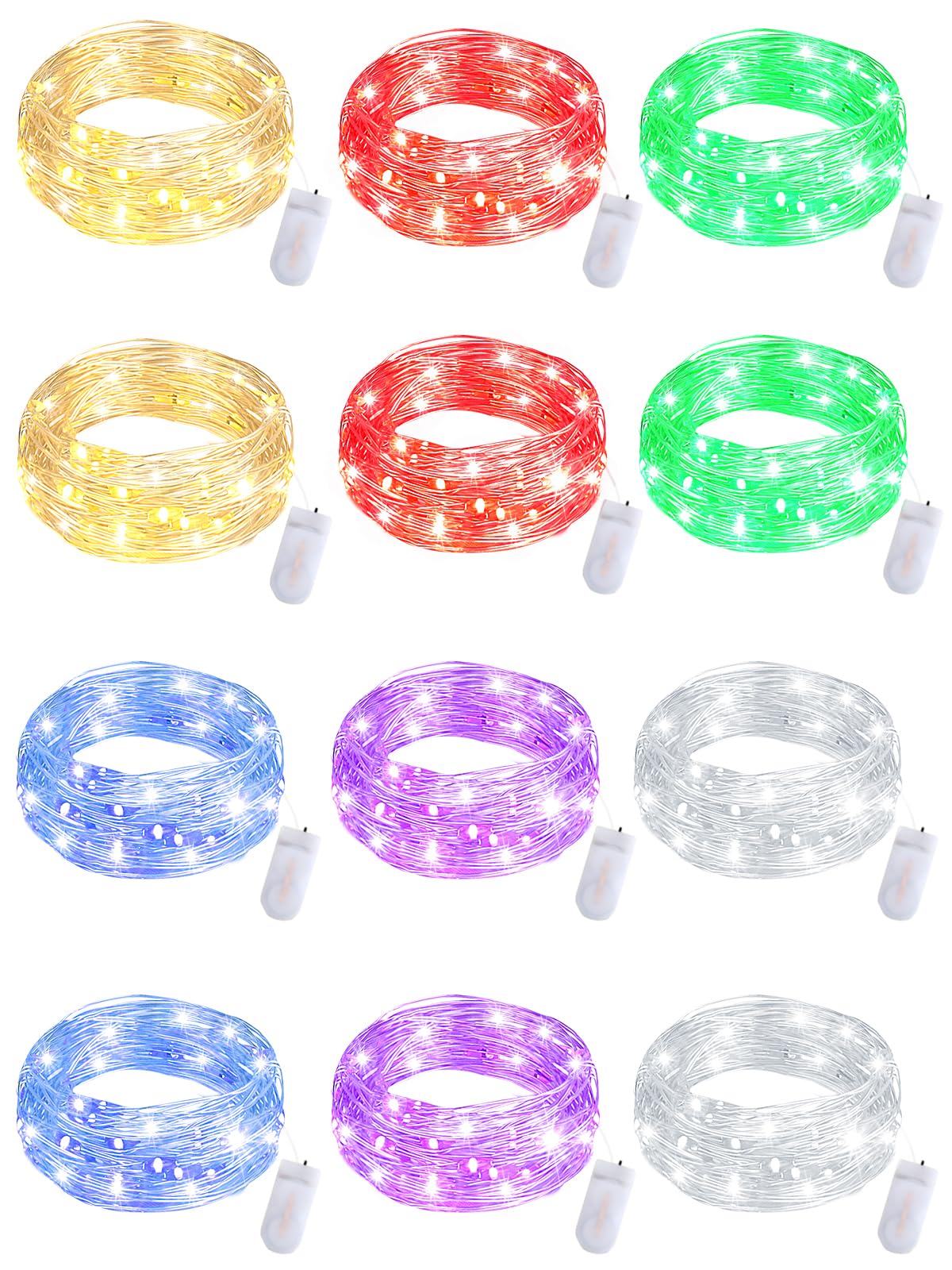 Fibevon Fairy Lights Battery Operated, 12-Pack 7.2ft w/20 LED Mini Lights Waterproof String Lights for Mason Jar/Centerpiece Table/Bedroom/Wedding/Valentines/Christmas Decoration