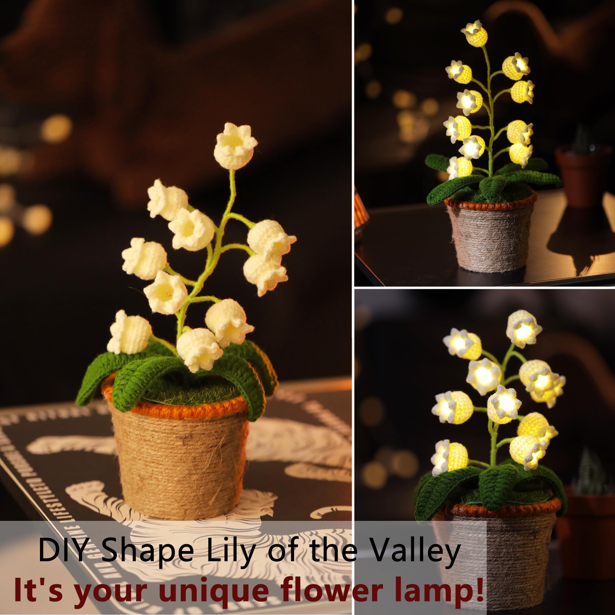 ANZRLE Crochet Artificial Flowers Lamp - Warm Cordless Night Light, Home Decor Gift for Women, Christmas, Valentine's, Mother's Day