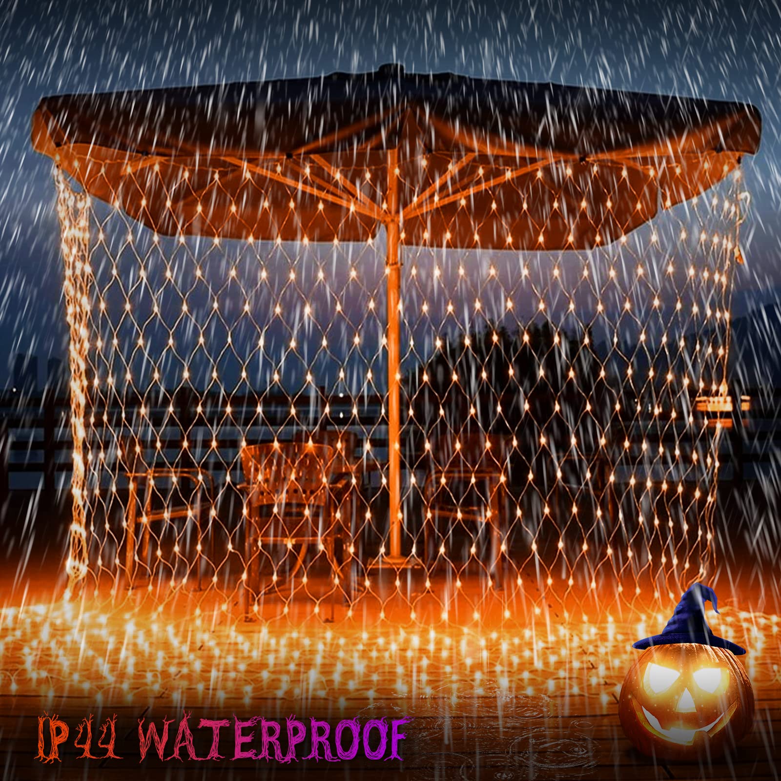 JMEXSUSS Halloween Net Lights, 200 LED Color Changing, Waterproof, Orange to Purple, 9.8FT x 6.6FT, Model EXS-N-0200