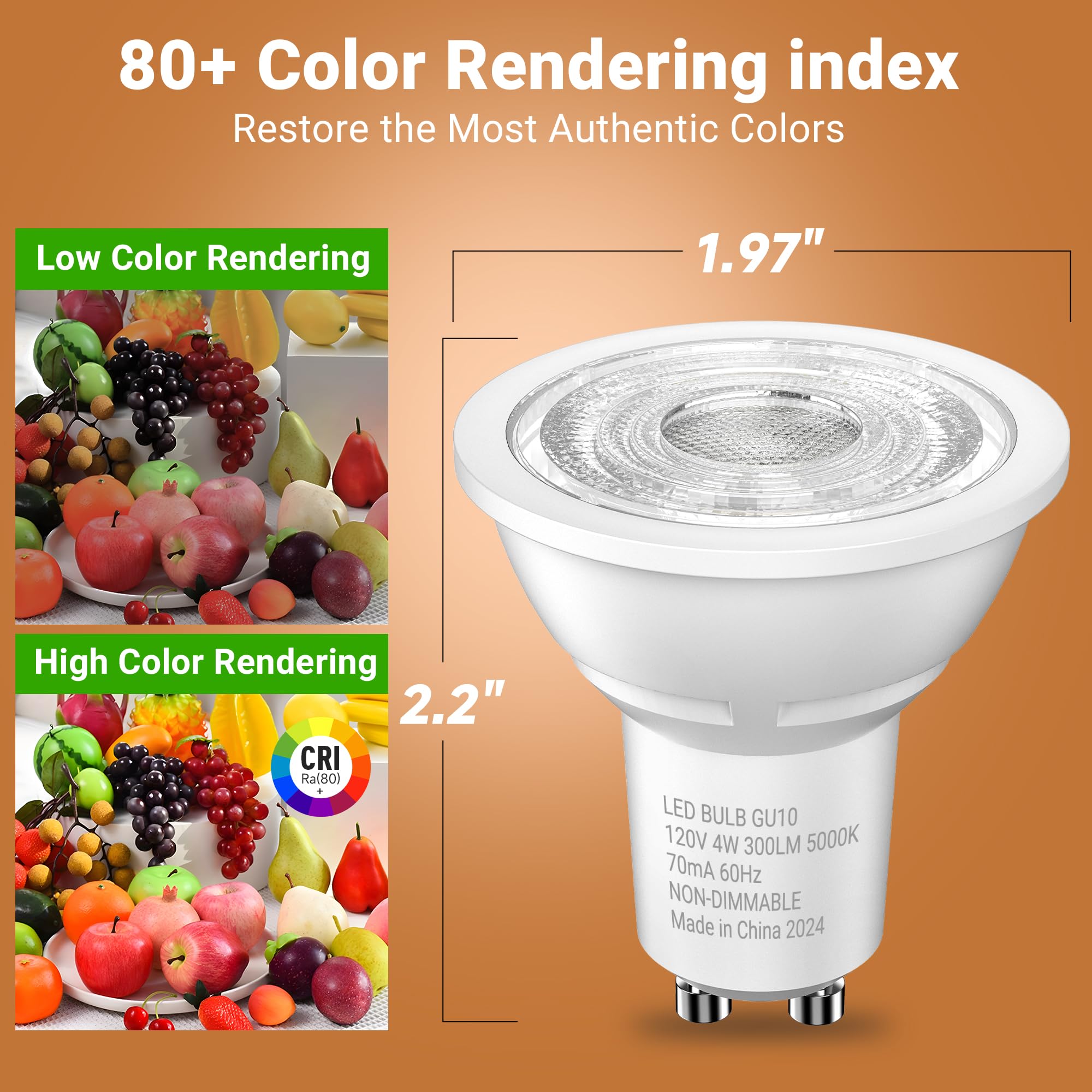 Tjoy Led Gu10 Light Bulbs, 5000K Daylight White Gu10 Replacement For Recessed Track Lighting, 35W Equivalent, Non-Dimmable, 4W,