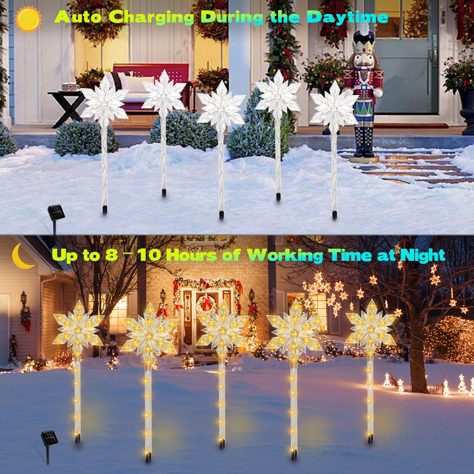 VOGVOG Snowflake Solar Christmas Pathway Lights, 10pcs LED Waterproof Outdoor Decor, Warm White