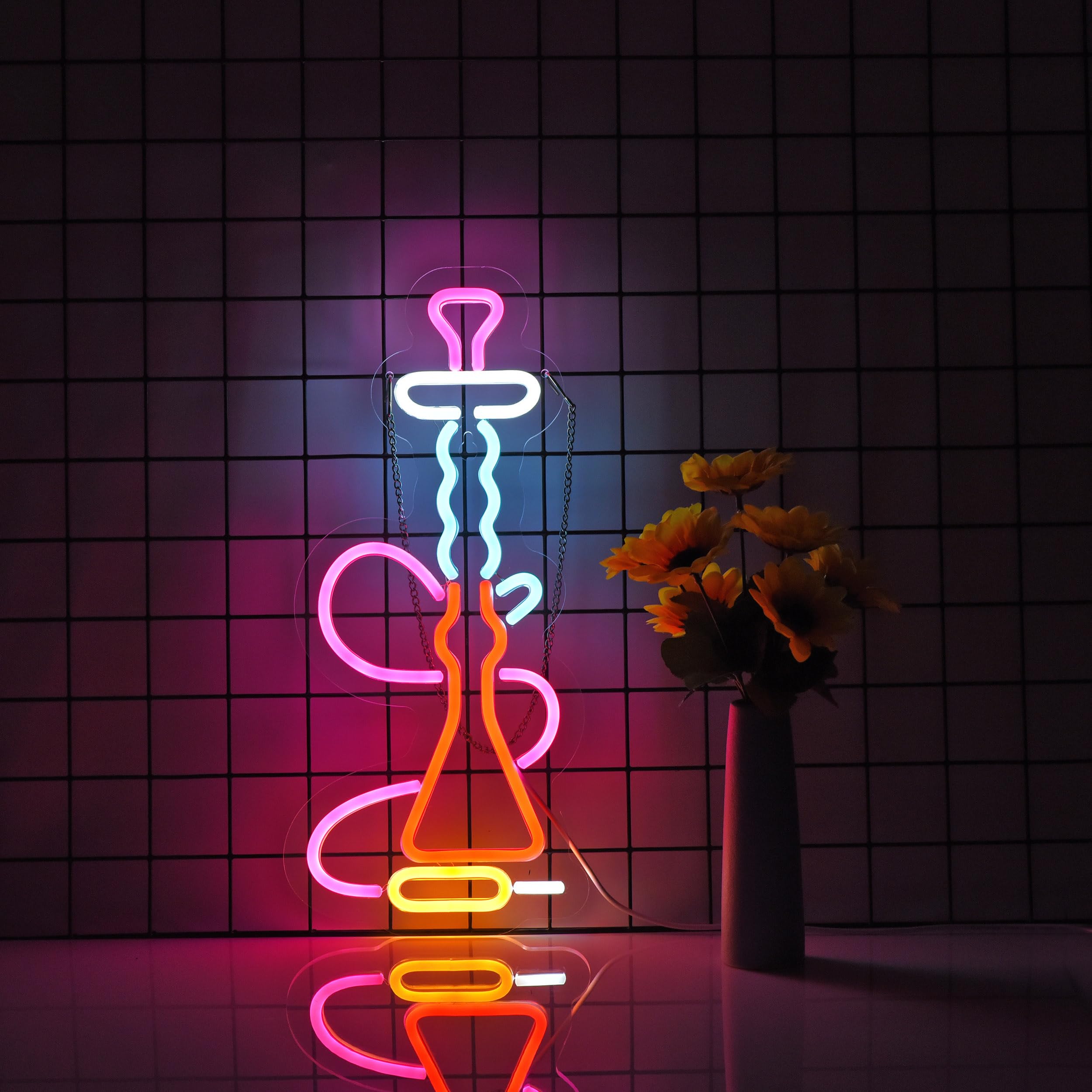 Roouneon Hookah Neon Sign for Wall Décor with Dimmable Switch LED Neon Signs Light
