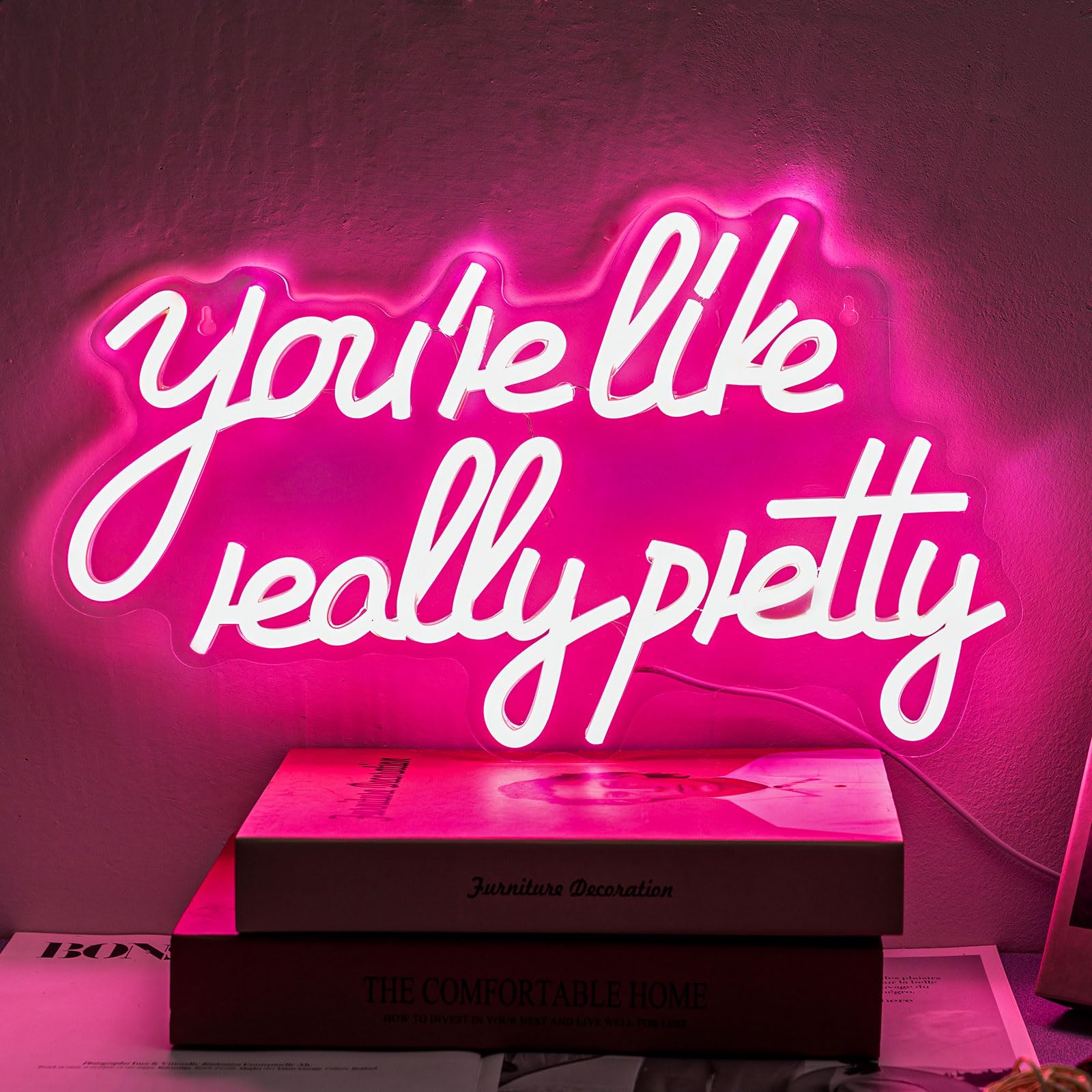 Gevbay Neon Light Sign for Wall Decor, Dimmable USB Powered, Pink Acrylic, 15.75 x 9.84 inches, Model GC-2401018