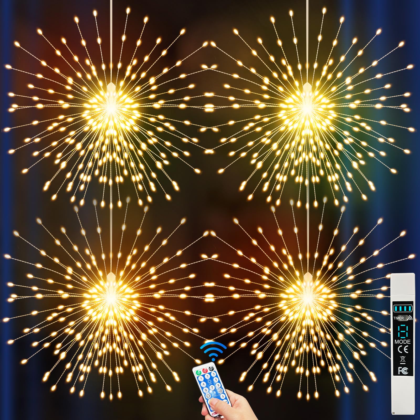 Firework Lights Outdoor 120 Led String Lights With Remote, 8 Modes, Timer Usb Rechargeable Battery Powered Smart Night Light For