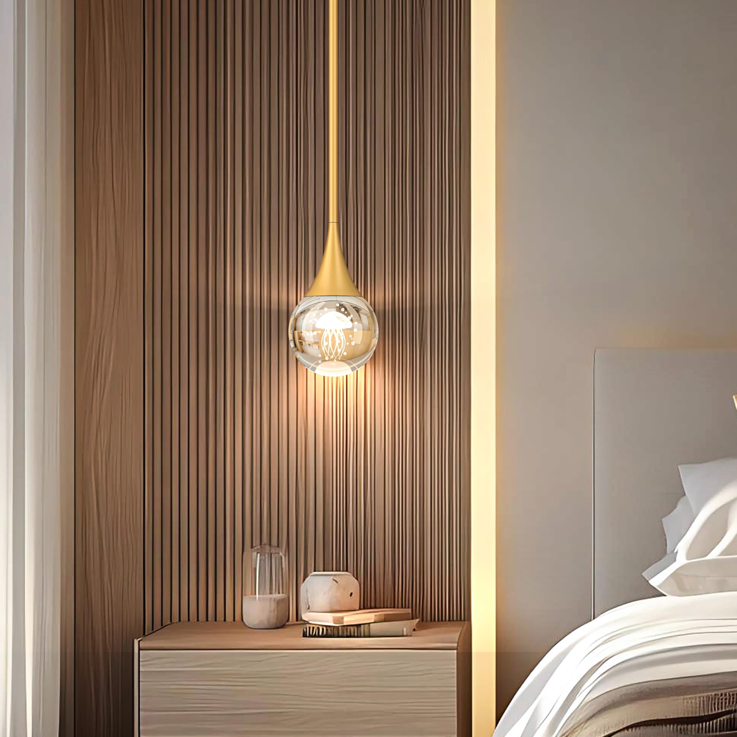 1-Pendant Lights Kitchen Island  Brass Gold Globe Crystal Ceiling Hanging Light Fxitures  Led Light Fixtures Metal Rod Ceiling Glass Pendant Lighting For Kitchen Island Dining Room Bar