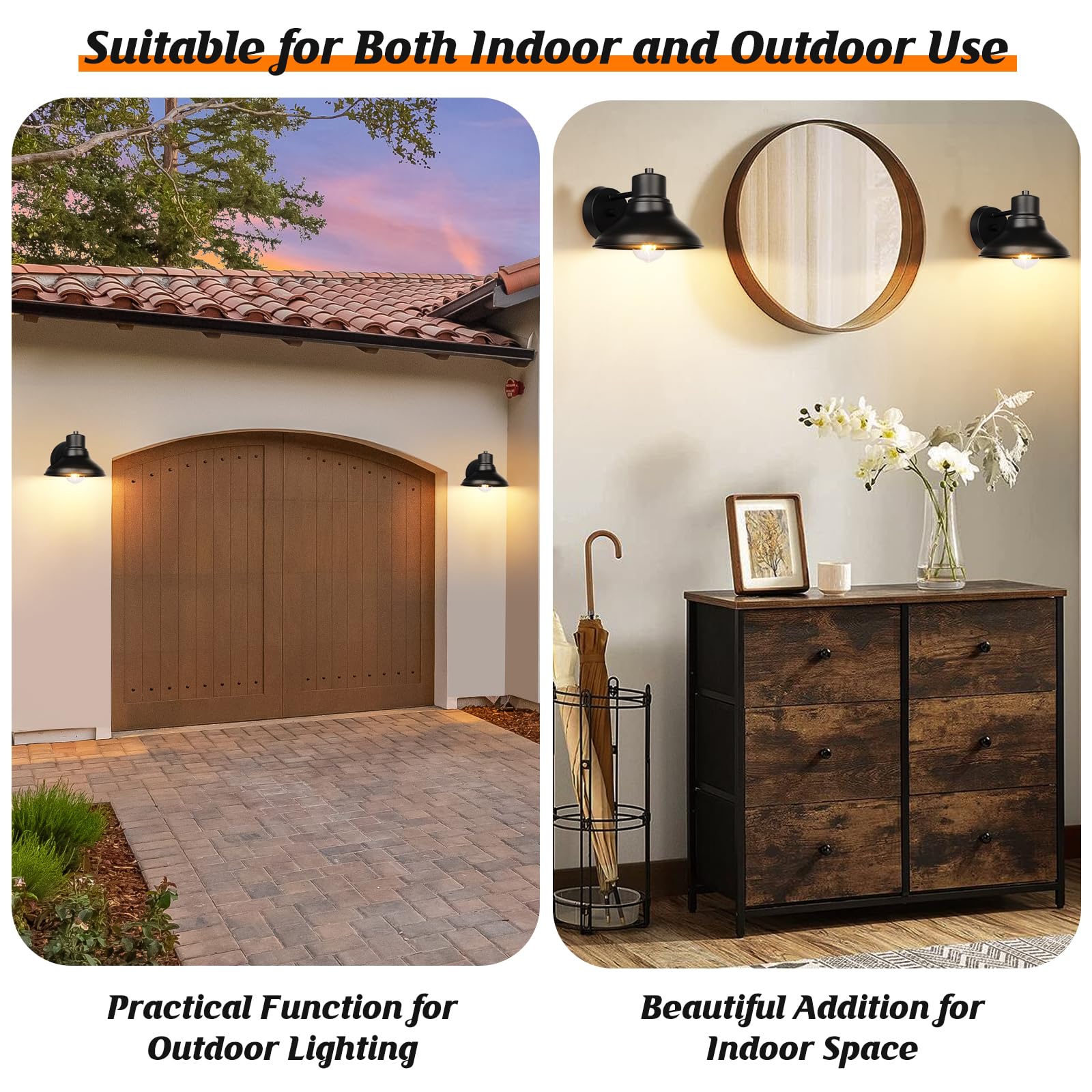 Verron 2-Pack Matte Black Gooseneck Outdoor Wall Lights, Waterproof Industrial Sconces E26 Socket