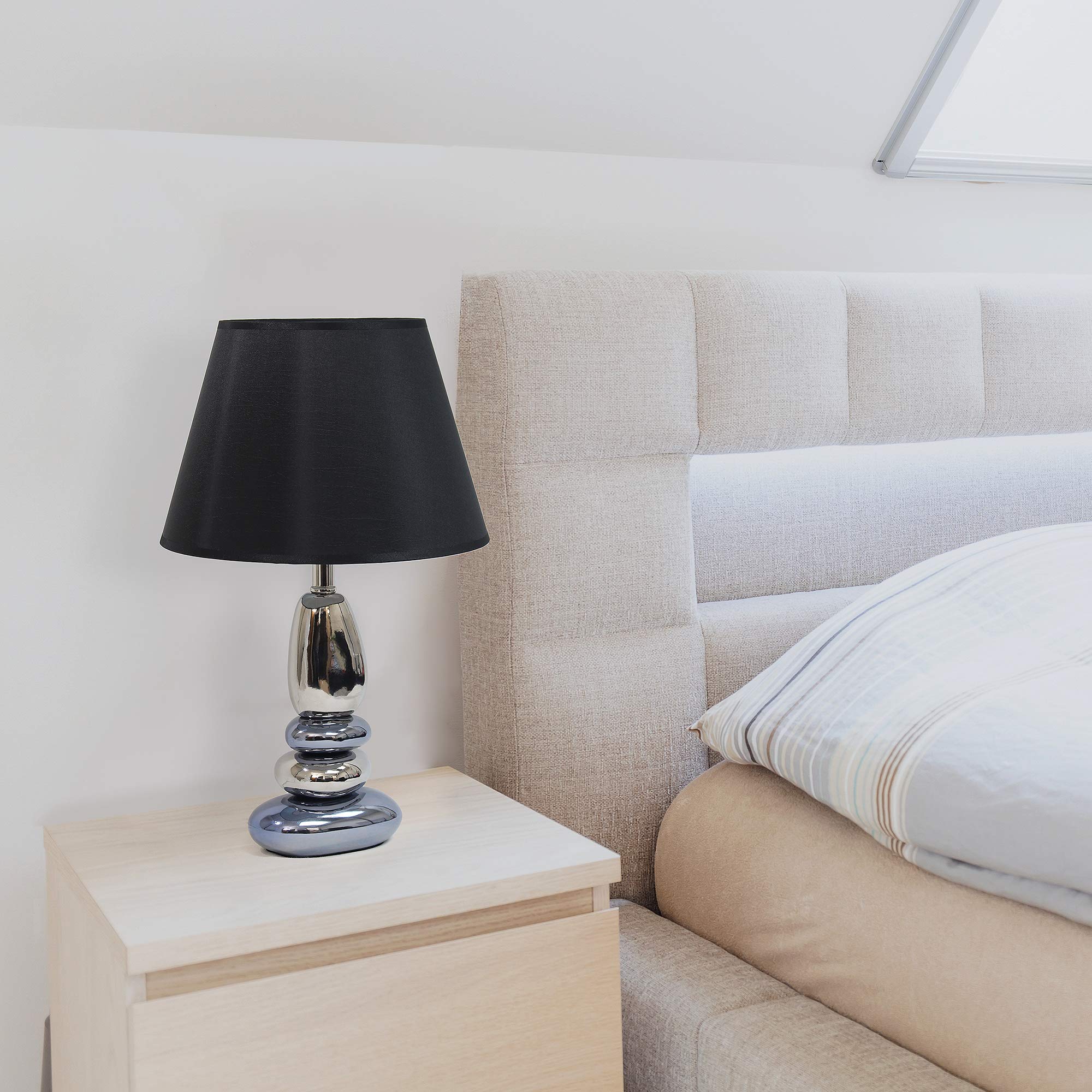 Elegant Designs Lt1039-Blu Stacked Chrome And Metallic Blue Stones Ceramic Table Lamp With Black Shade