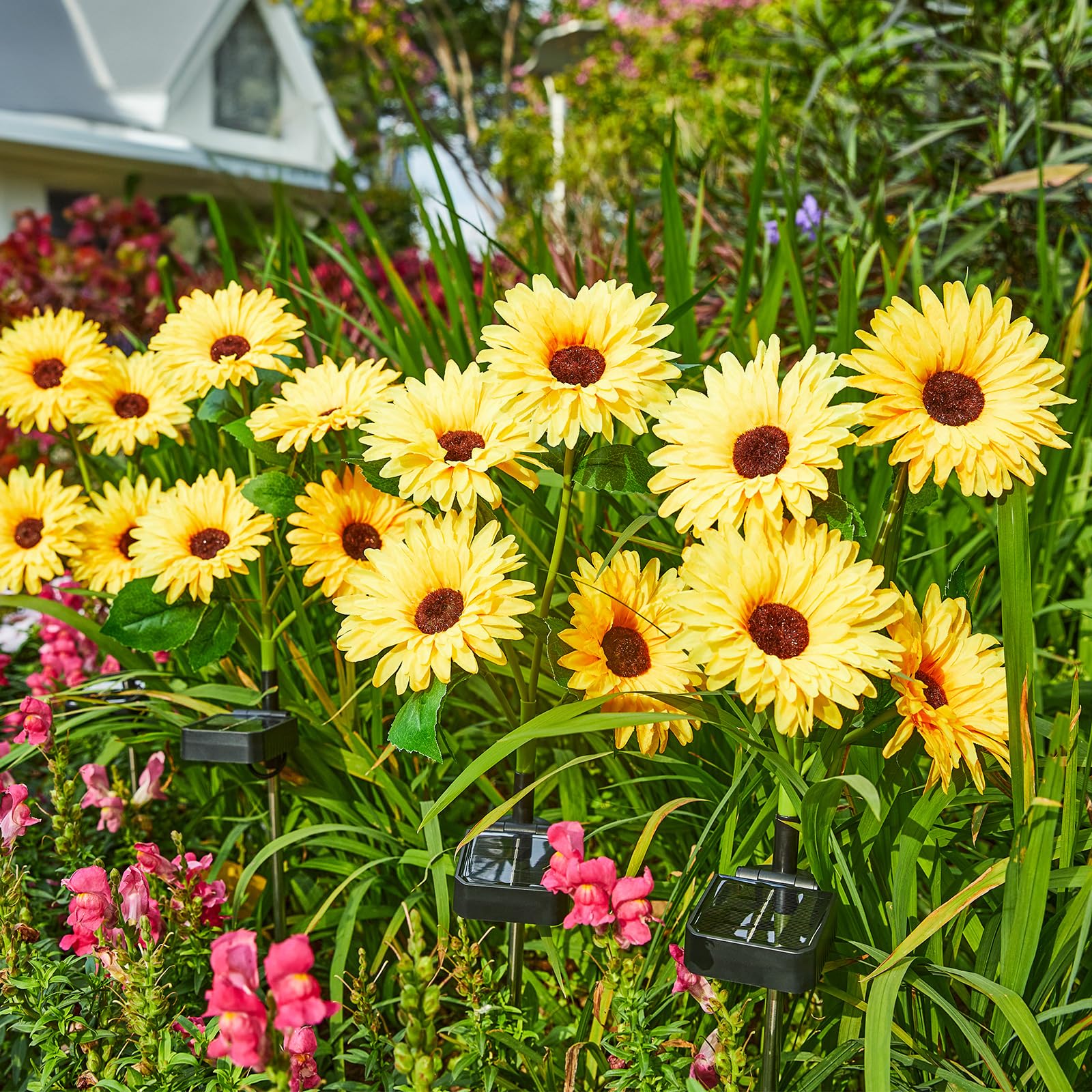 WdtPro 4 Pack Solar Garden Lights, Yellow Daisy Flowers, Waterproof, Model TFL013