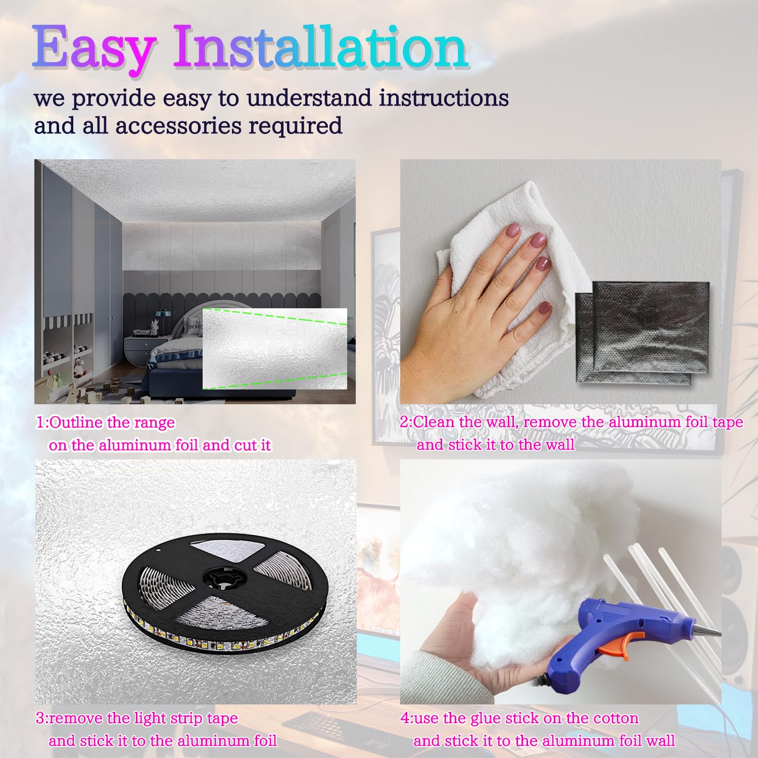 Fuslite 2024 New Cloud Light, 3D Thundercloud Led Light Cotton Lightning Cloud Colorful Atmosphere Night Light, Diy Creative Cloud Lights Gaming Room Garage Club Bar Dj Party Light, 32 Feet