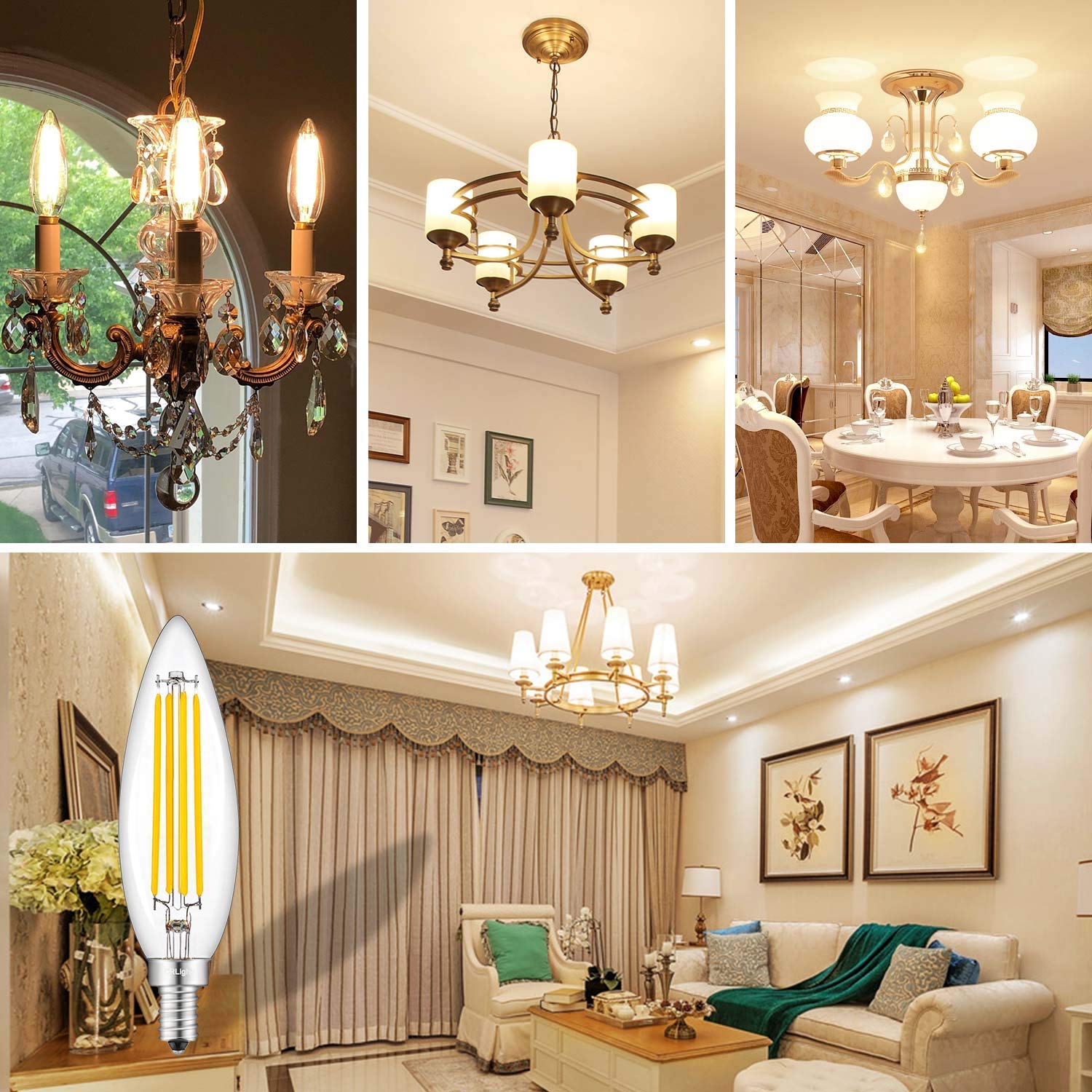 Crlight 8W Dimmable Led Candelabra Bulbs, 2700K Warm White, E12, 800Lm