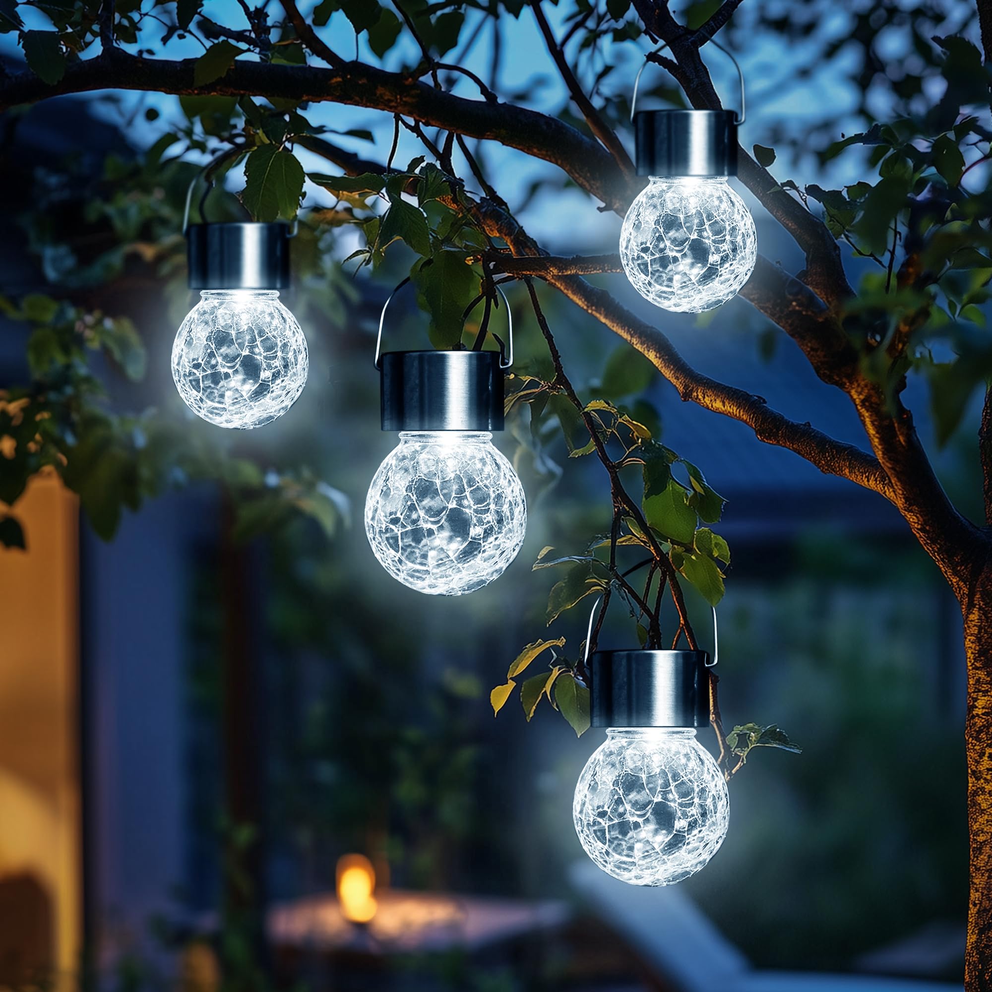 Gigalumi 24 Pack Solar Outdoor Lights, Solar Hanging Lights For Christmas Decoration-Cracked Glass Solar Lights Outdoor Waterproof For Garden, Yard, Fence, Tree(Cold White)