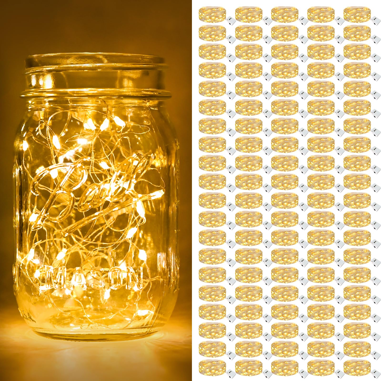 btfarm 100 Pack Fairy Lights Battery Operated [3 Modes]  7ft 20 Led Twinkle Lights String Lights Waterproof Bulk Small Mini Silver Wire for Christmas Mason Jars Wedding Table Centerpiece  Warm White