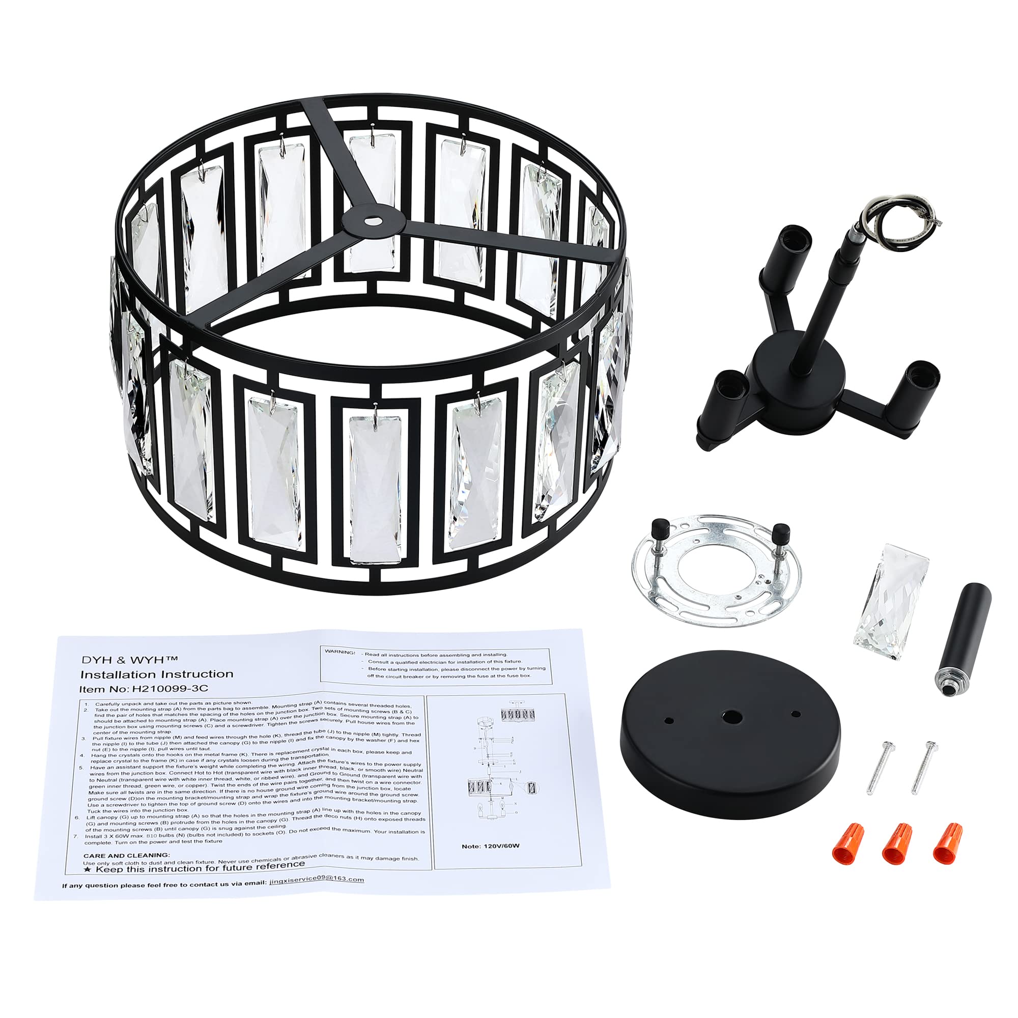 Modern Crystal Semi Flush Mount Ceiling Light Black Close To Ceiling Light Fixtures,3-Light Ceiling Light For Dining Room Bedroo