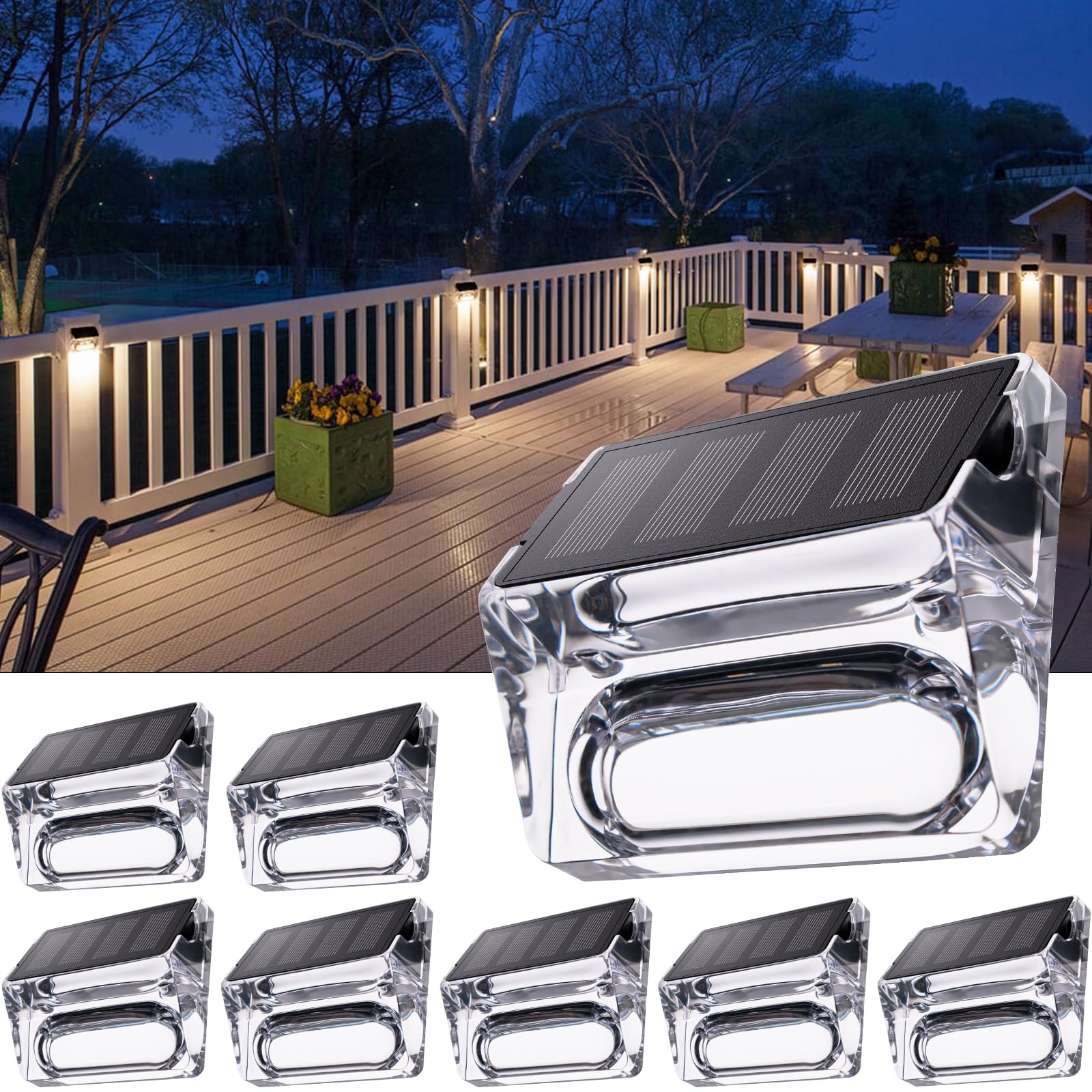 Qualdout Solar Outdoor Lights, 8 Pack Waterproof Deck Lights for Garden Patio, Warm White
