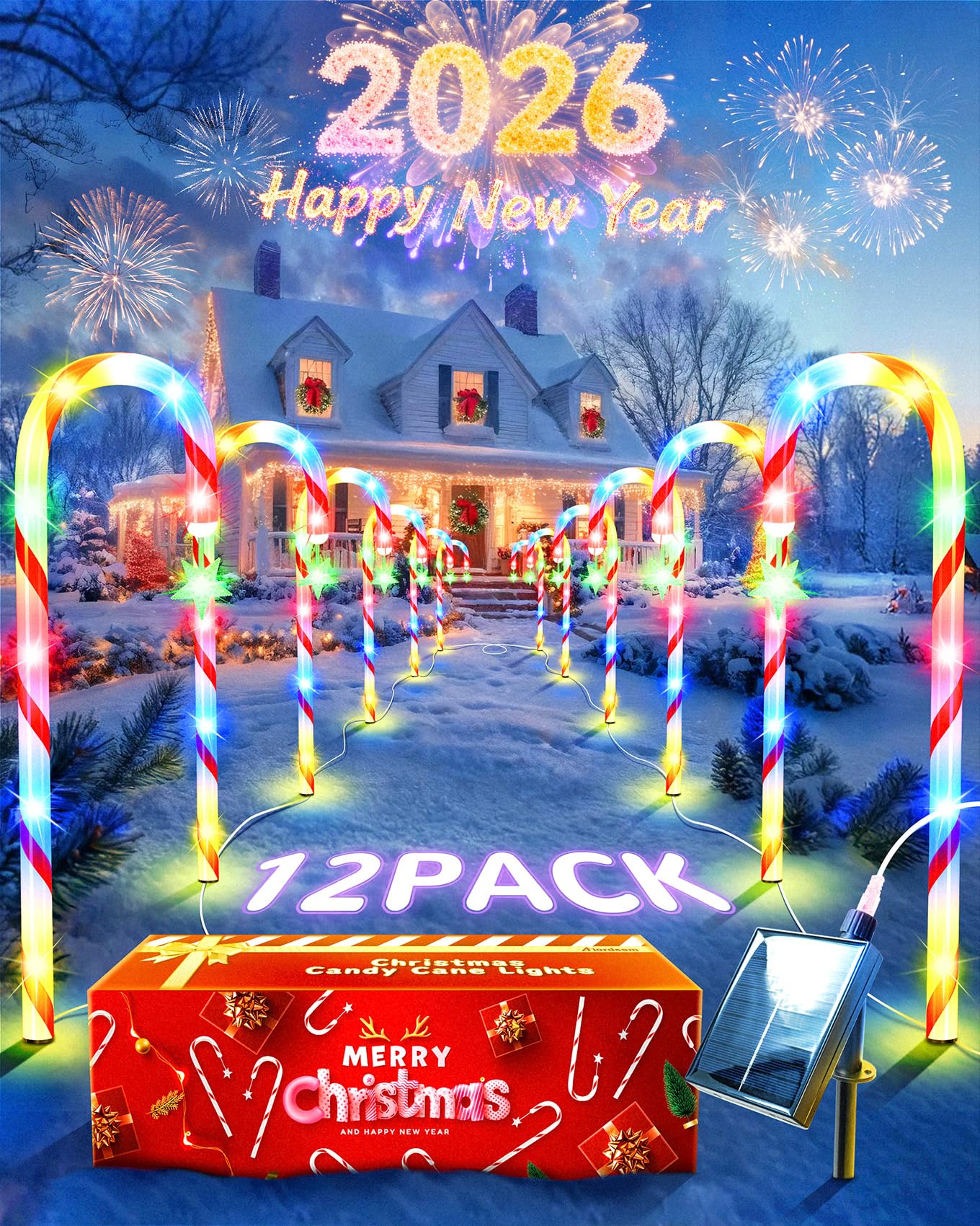 Anordsem Solar Christmas Decorations Outdoor: 21 Candy Cane Stake Lights 12 Pack - Waterproof Led 8 Colorful Lighting Models For Yard Garden Pathway Xmas Decor - 2026 New Year Gifts For Homeowners