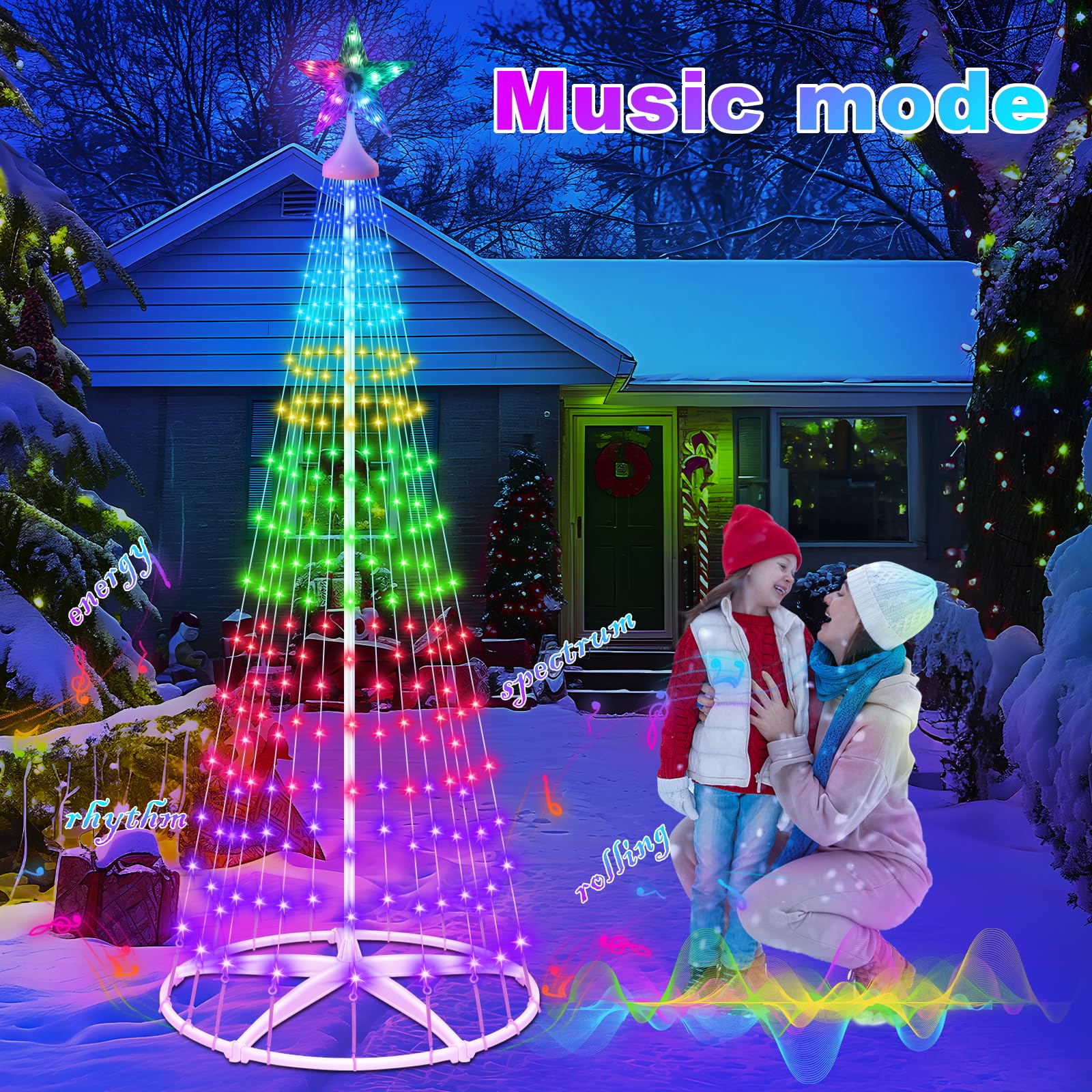 Forlivese 6FT Smart Christmas Cone Tree Light - 100+ Modes, RGB Color Change, Remote APP Control, Music Sync for Outdoor Decor