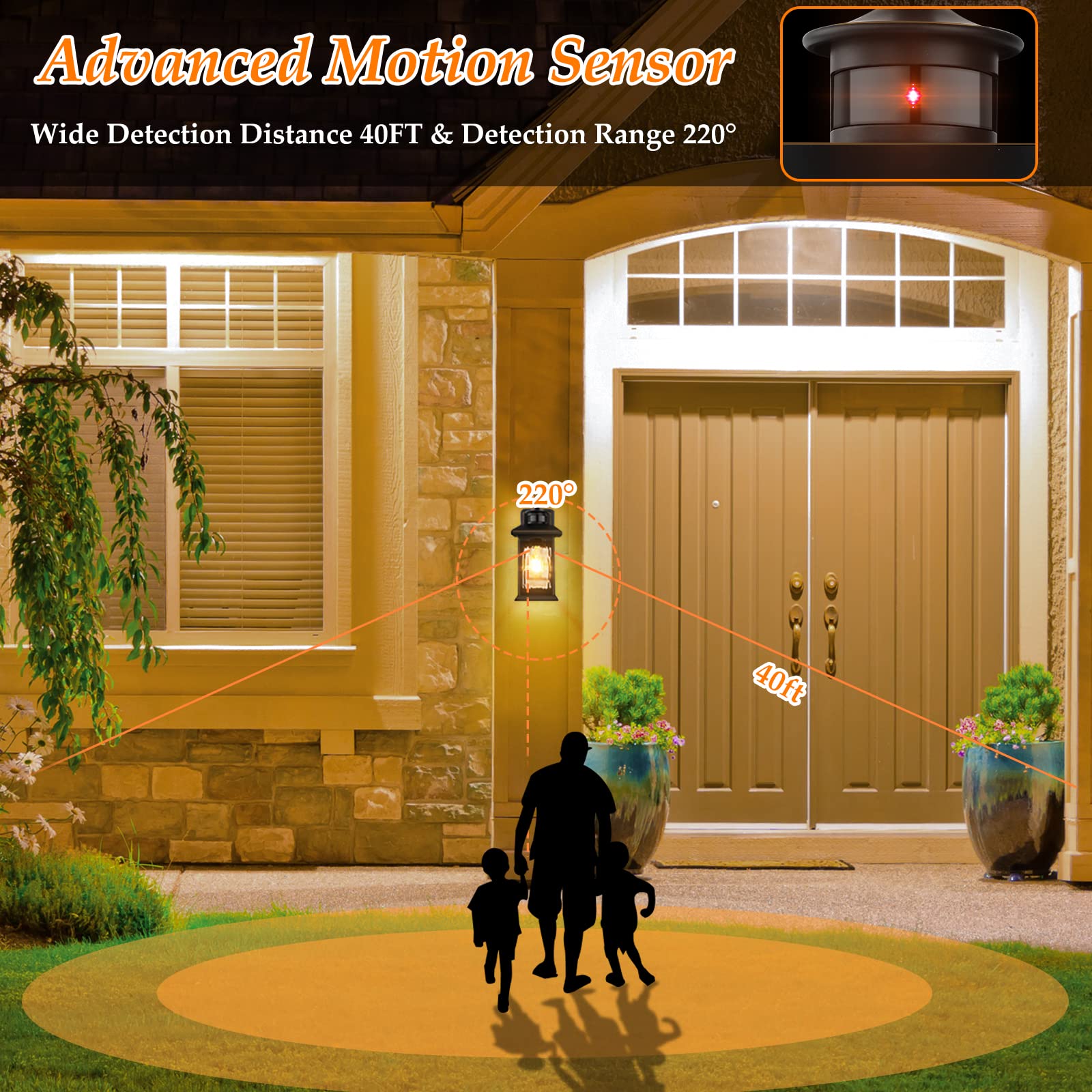 Filiyano Motion Sensor Outdoor Lights - Retro Dusk To Dawn Black Waterproof Lantern 1-Pack
