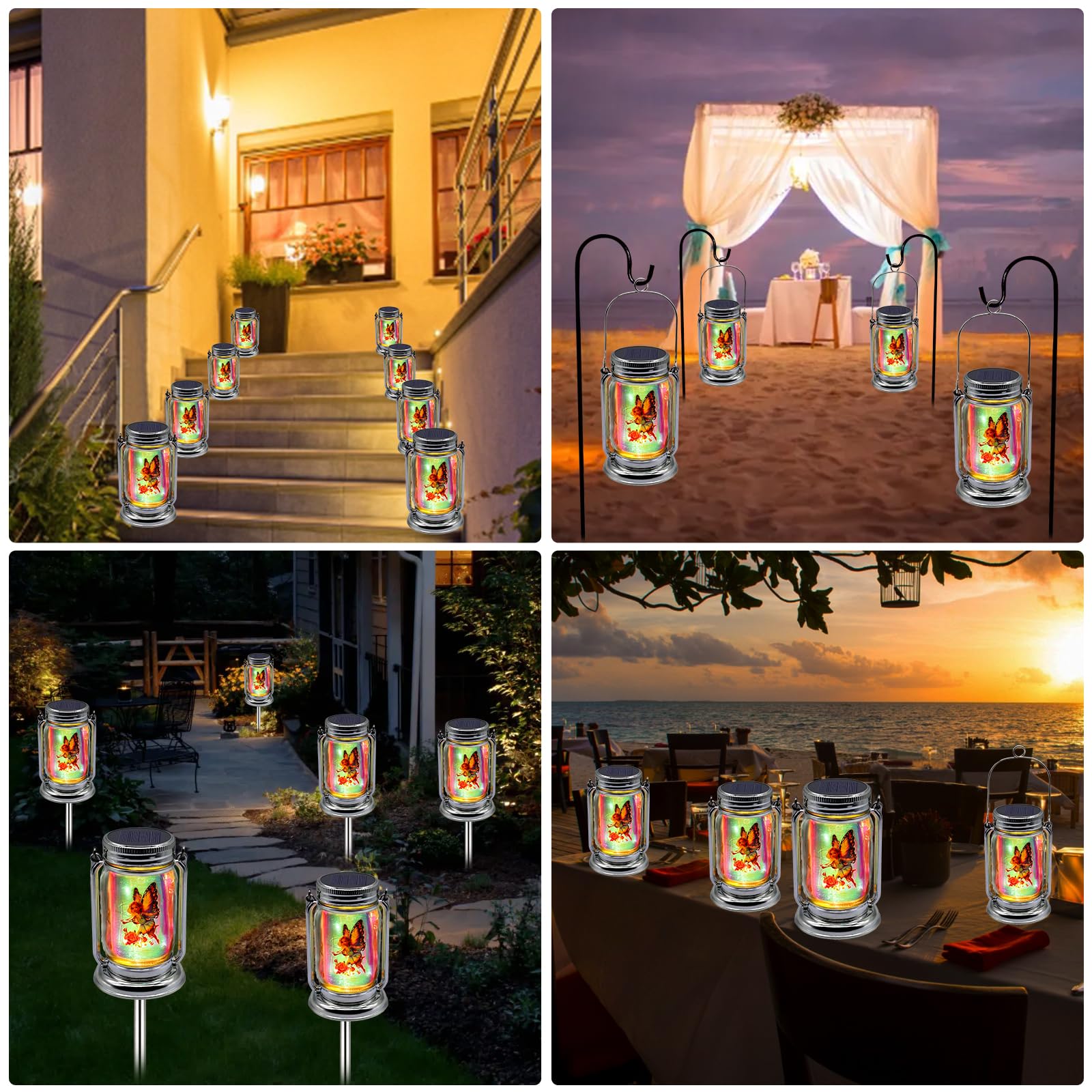 Angmln 2 Pack Solar Fairy Lanterns For Outdoor Garden, Adorable Fairies Theme In Silver Glass Mason Jars, Gifts For Mom, Grandma