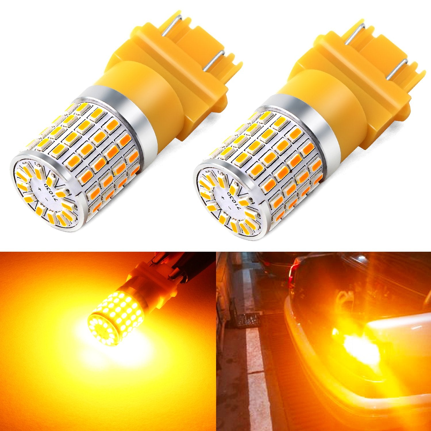 PHINLION Amber Yellow 3014 LED Bulbs for Turn Signal, 72-SMD, Model 3157-3014-72SMD, Compatible with 3056 3156