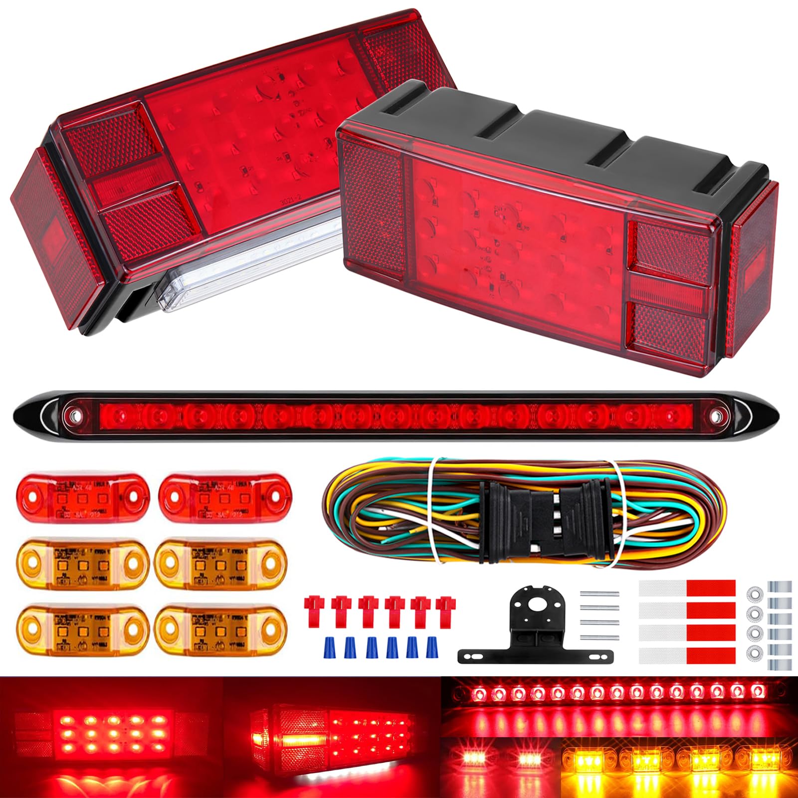 Submersible Boat Trailer Lights  LED Trailer Lights for Utility Trailer  Stop Brake White Backup Reverse License Plate Lights with Wiring Harness  Side Marker  3rd Light Bar for Boat RV Truck