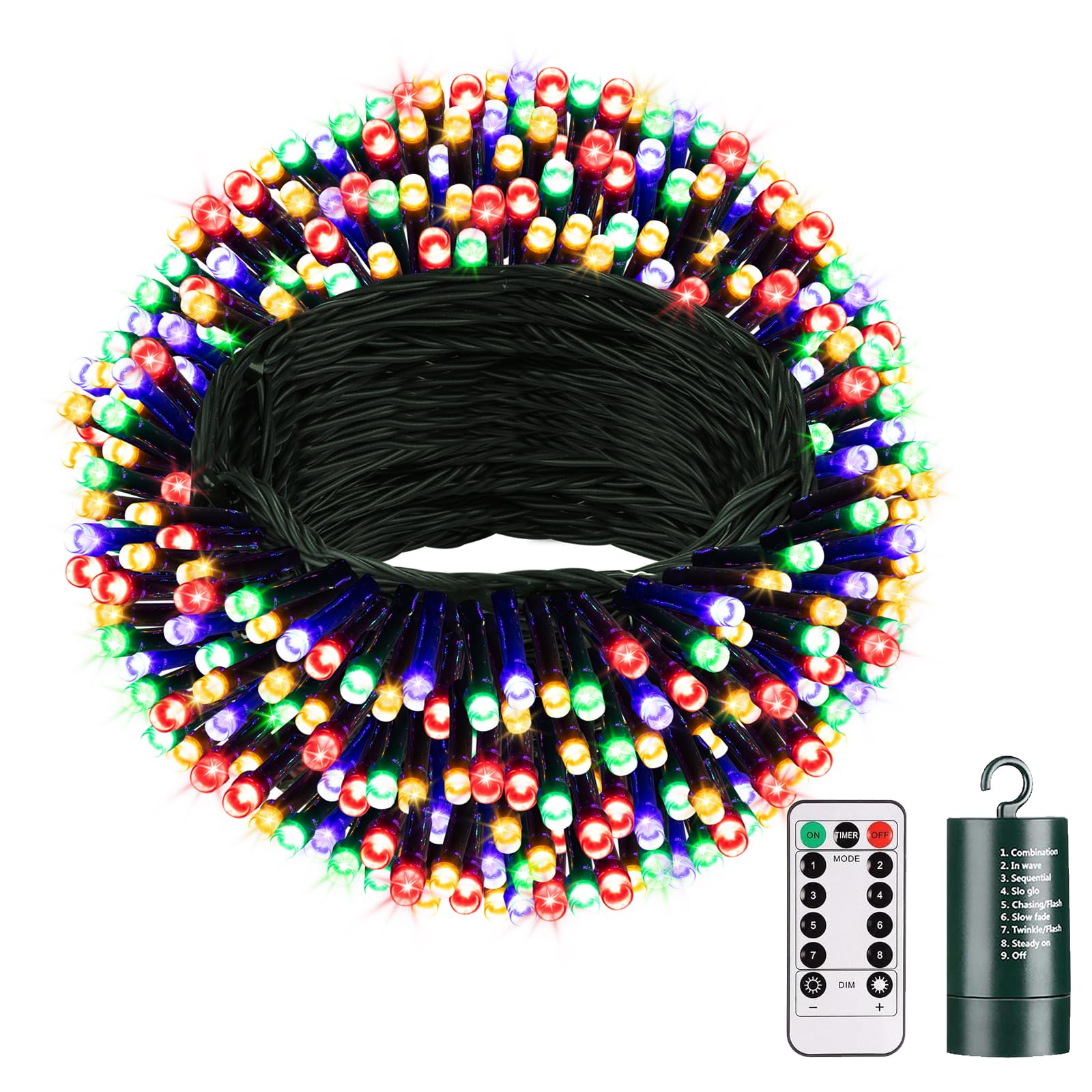 FairyGlim Christmas Lights with Remote, 66ft 200 LED Outdoor String Light with Timer & 8 Modes, 4AA Battery Operated Waterproof String Light for Outdoor and Indoor Decor, Multicolor