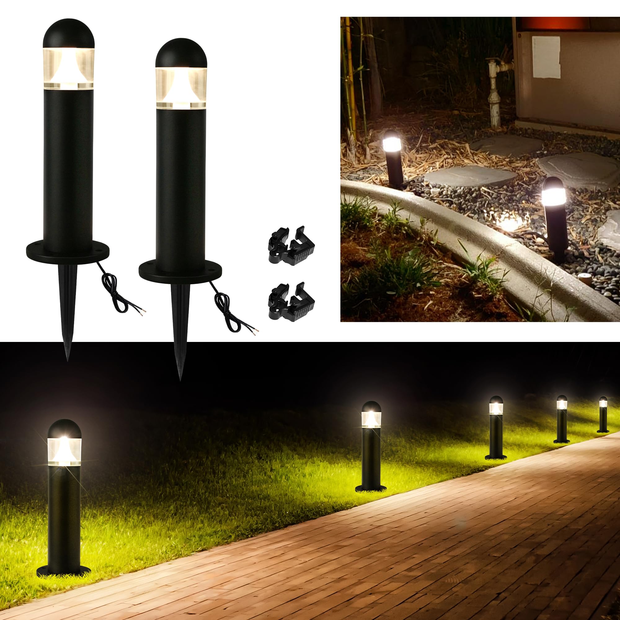 MOON-DE-AGE 12V Low Voltage Led Bollard Landscape Lighting, Outdoor Wired Pathway Lights IP67 Waterproof, Driveway Walkway Light