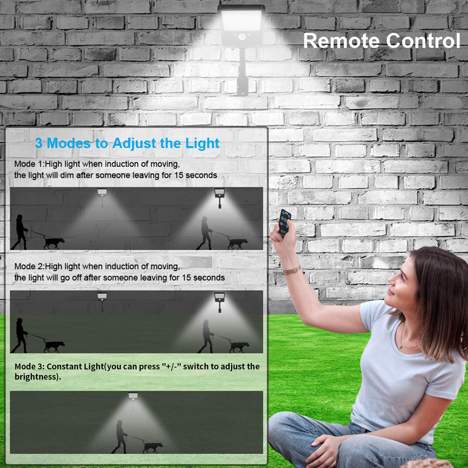 Aqonsie Solar Lights Outdoor, 56 LED, Motion Sensor, 3 Lighting Modes, 1 Pack, Black - Model 01, ABS Material