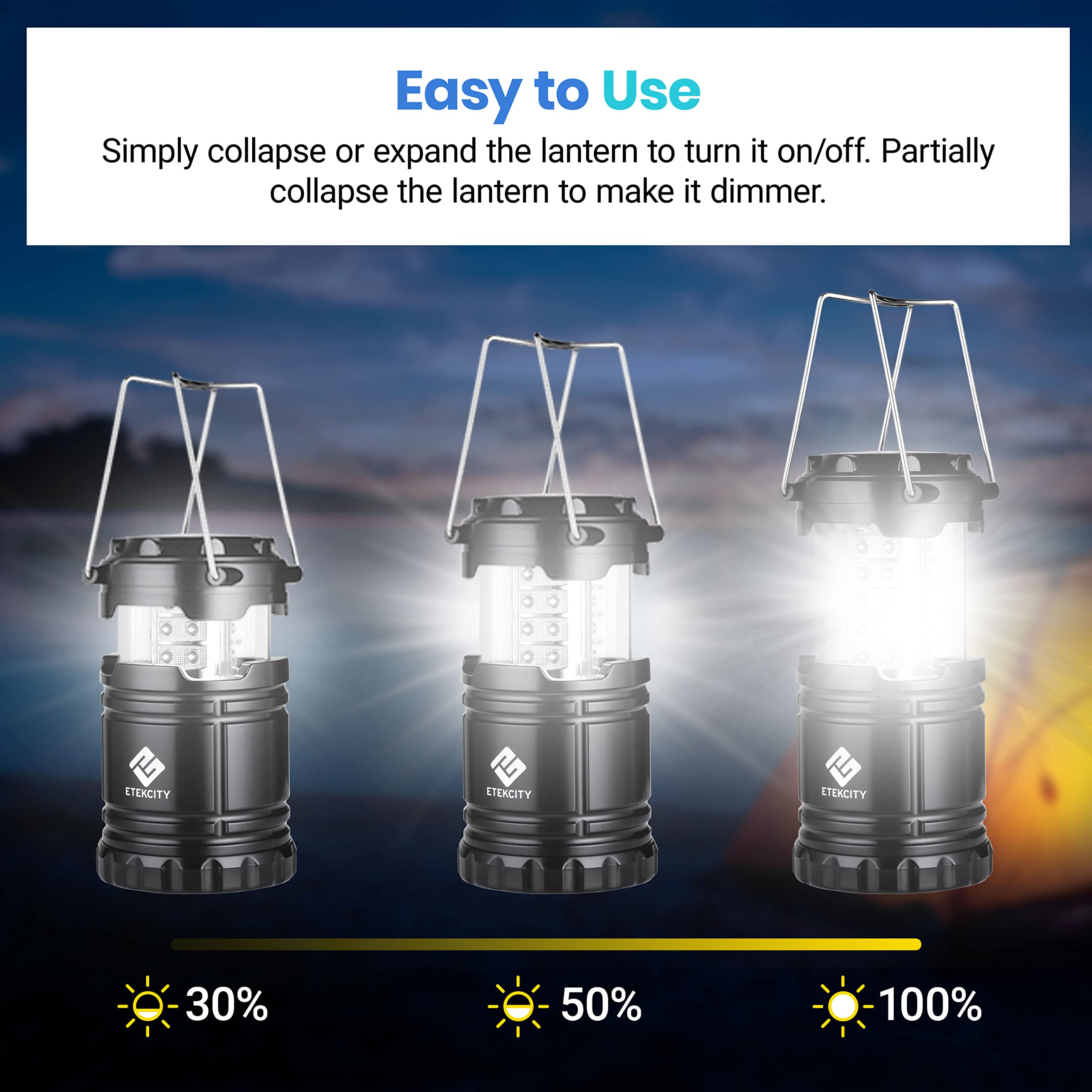 Etekcity Camping Lantern - LED Flashlight for Power Outages, 2 Pack, Black, ABS Material, Ideal for Emergencies and Hurricane Preparedness