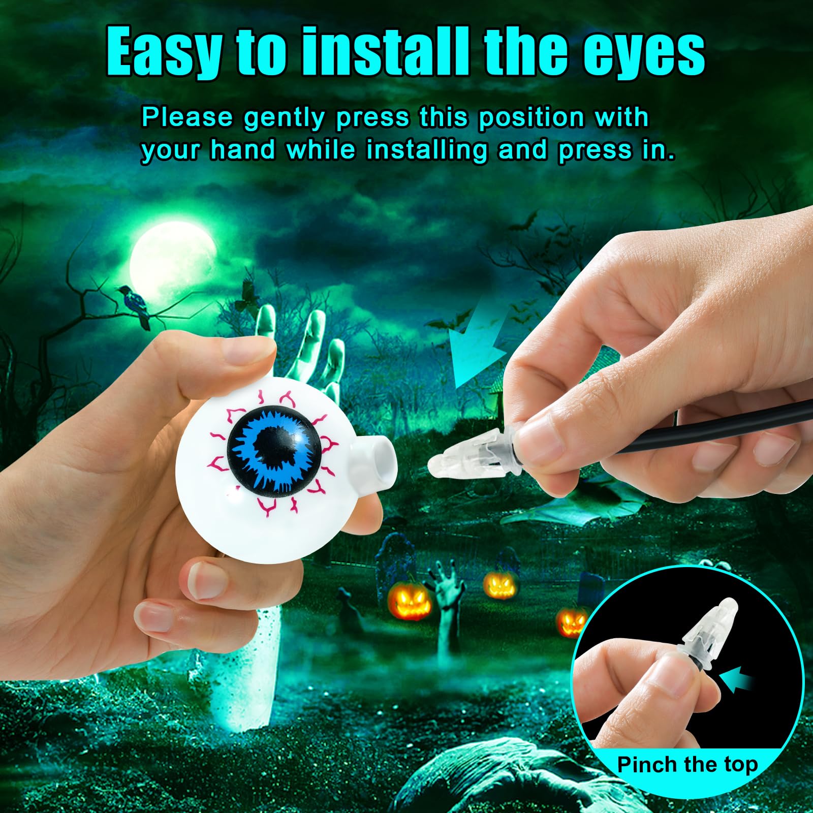 Nbqq Solar Halloween Decorations, 4 Pack 24 Led Spooky Eyeball Lights, Green Eyeball Swaying Firefly Lights,Waterproof Solar Halloween Path Lights For Yard Garden Lawn Party Decor