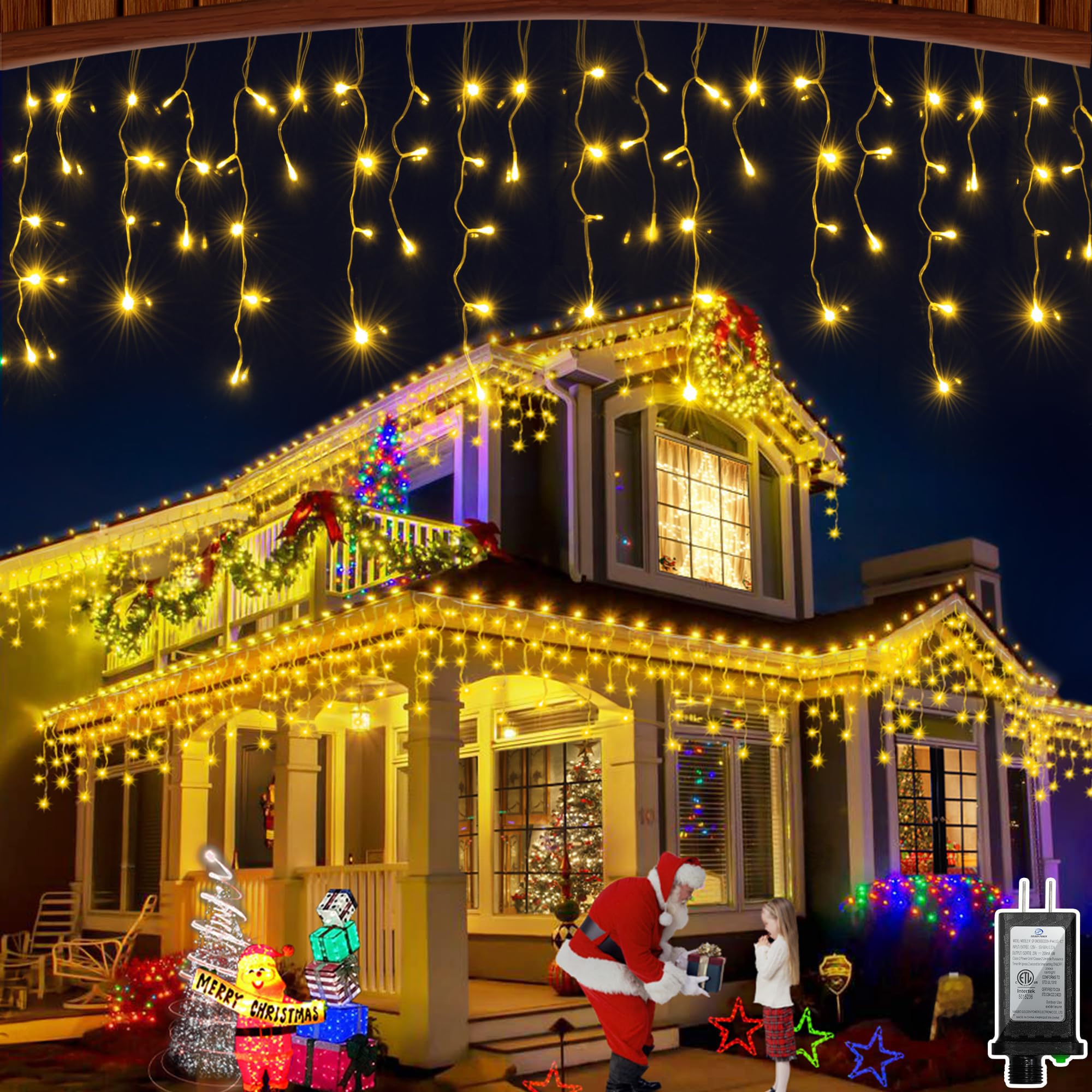 50FT 504 LED Outdoor Christmas Lights - 112 Ice Drops  12 Pro Modes with Timer Memory & Brightness  Waterproof Hanging Ice String Light for Holiday Wedding Garden Fence House Decor (Warm White)