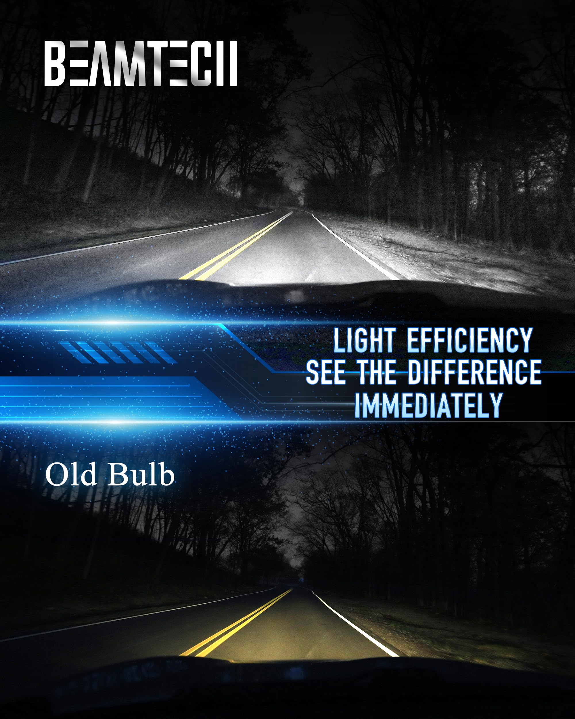 BEAMTECH 9007 Fog Light Bulbs, G-XPower Chips, 6500K Xenon White, Pack of 2