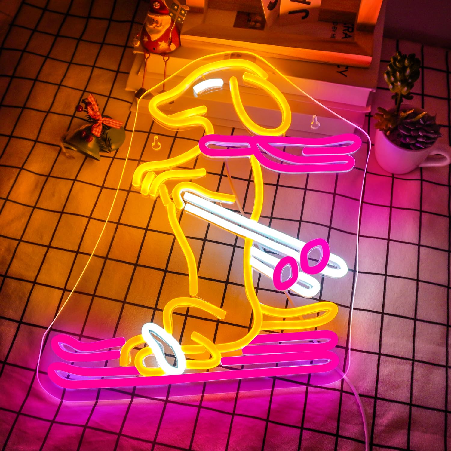 LUCUNSTAR Neon Sign for Wall Decor, Adjustable Brightness, Plastic, Dachshund Design, Skiing Dog Theme