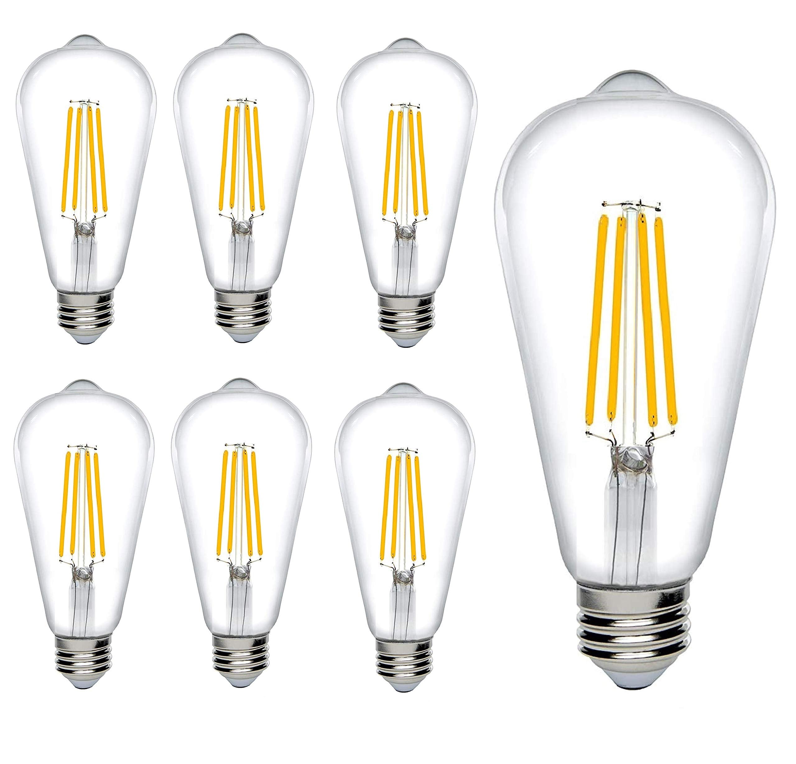 Bioluz Dimmable Edison Light Bulbs, 800 Lumen, Soft White 3000K, Glass, 6 Count, Model ST64-3K800-6