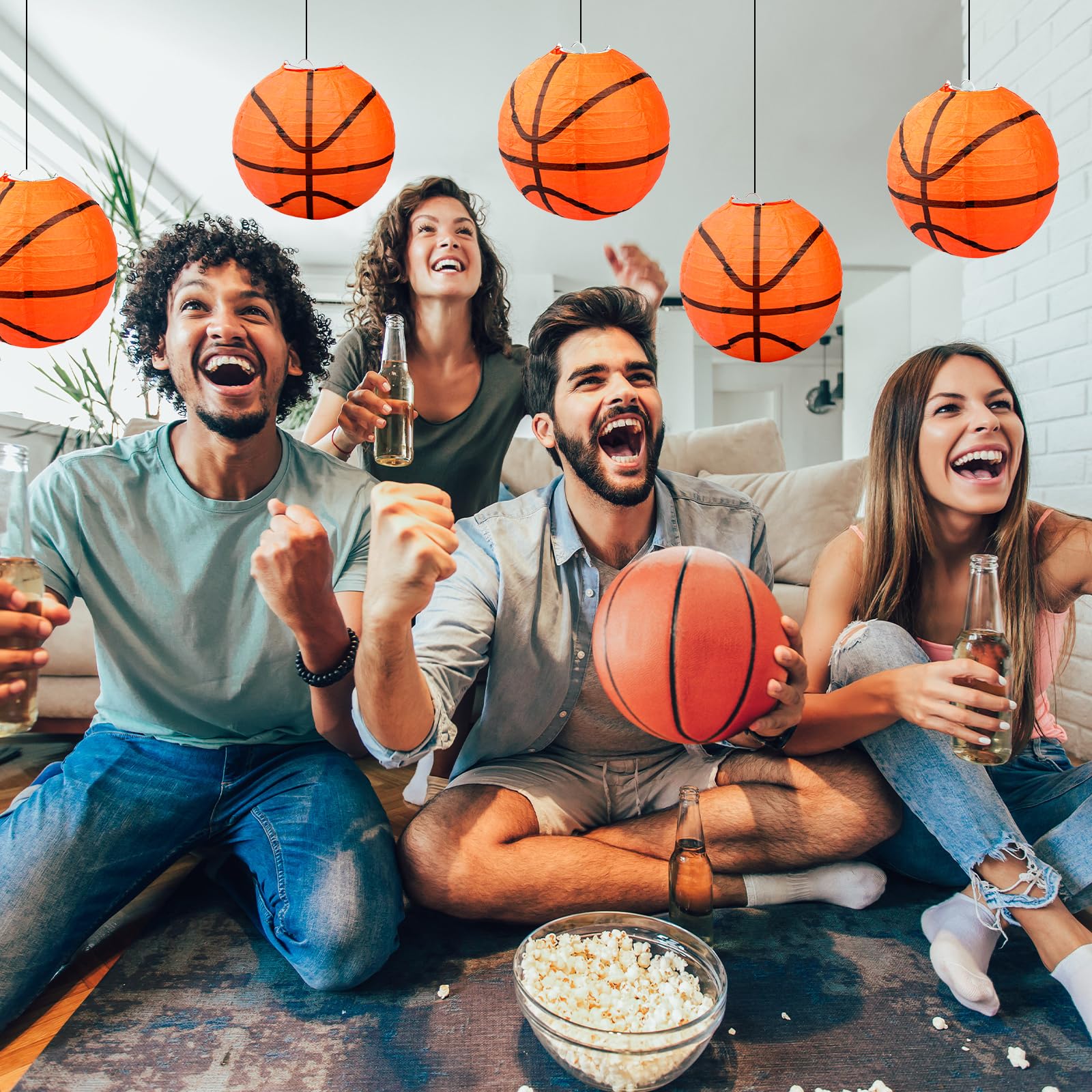 12 Pieces Basketball Paper Lanterns With Copper Wire 8 Inch Orange Basketball Hanging Decorations For Sports Themed Party, March