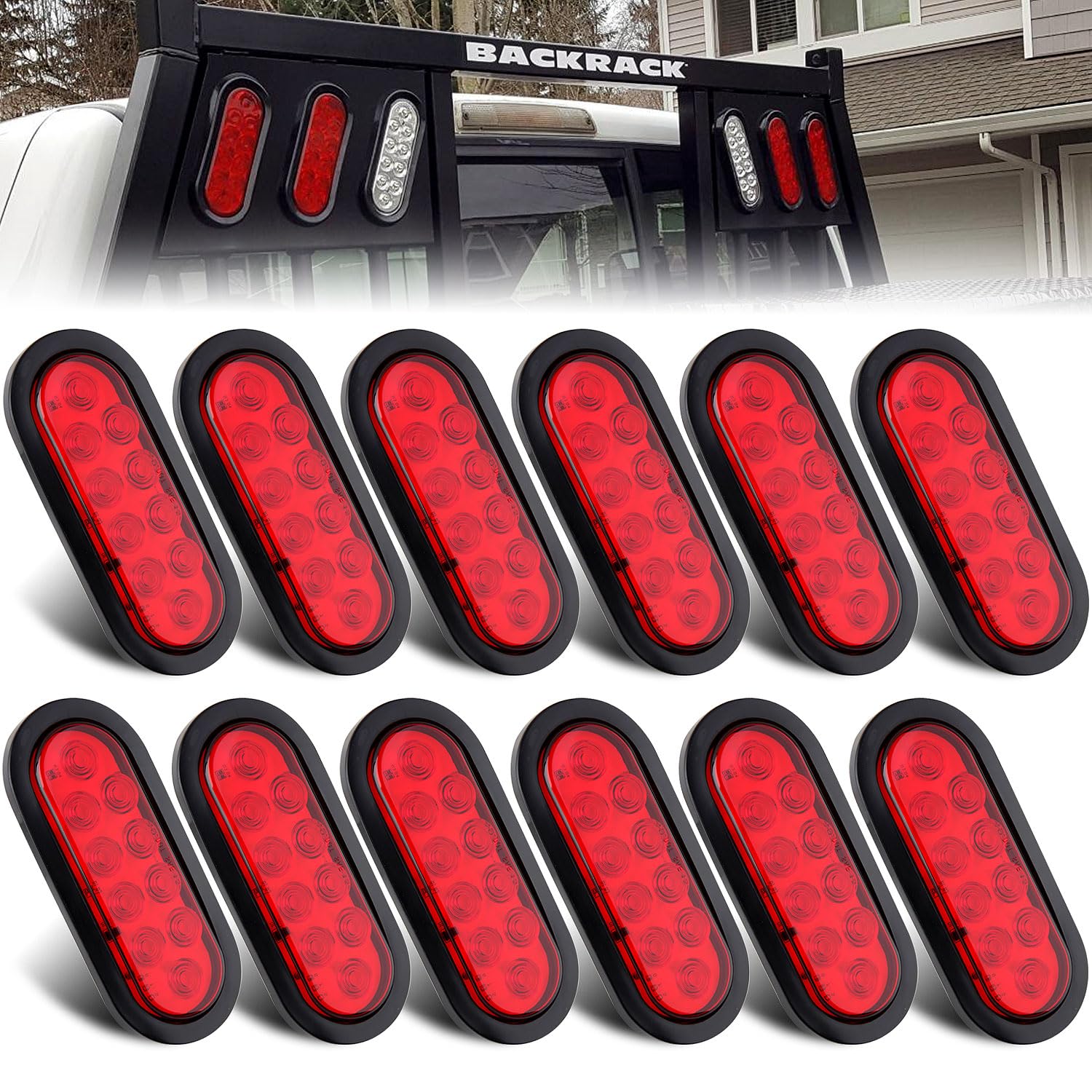Traberm 12Pcs 6 Inch Oval LED Trailer Tail Lights Red 10LED  6 Inch Oval LED Stop Turn Tail Brake Trailer Truck Lights Sealed with 3 Prong Trailers Plug IP67 Waterproof for RVs Trucks Bus 12V