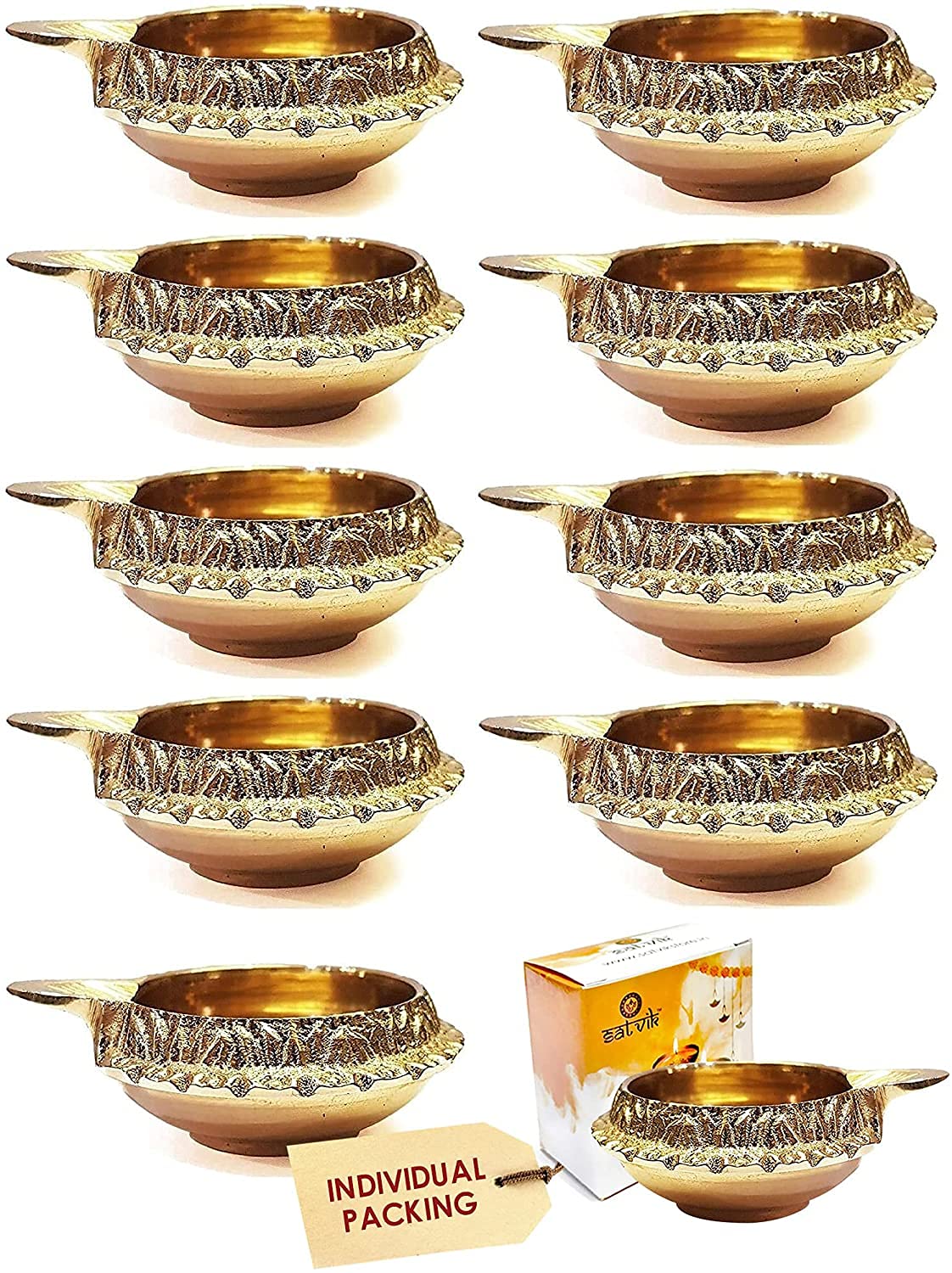 Satvik 10 Pc Handmade Pure Virgin Brass Kuber Diya for Pooja Diwali Decoration Oil lamp Kutthu vilakku nilakku Deepak Deepam for