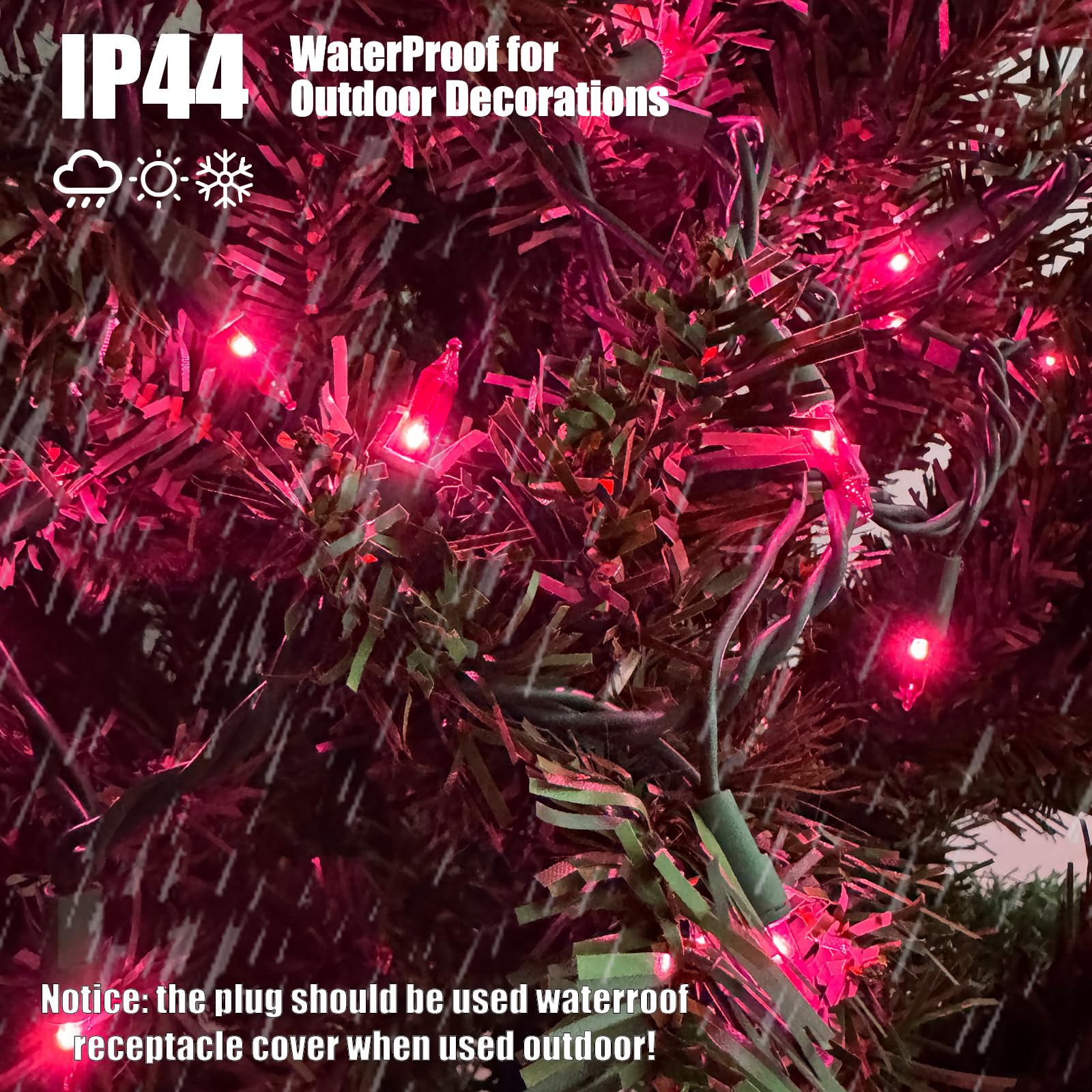 Hishiny Christmas Lights 100 Count Pink Christmas Tree String Lights With Green Wire For Outdoor Indoor Christmas Decorations Wedding Decorations Valentines Day Decor Ul Certified (21Feet)