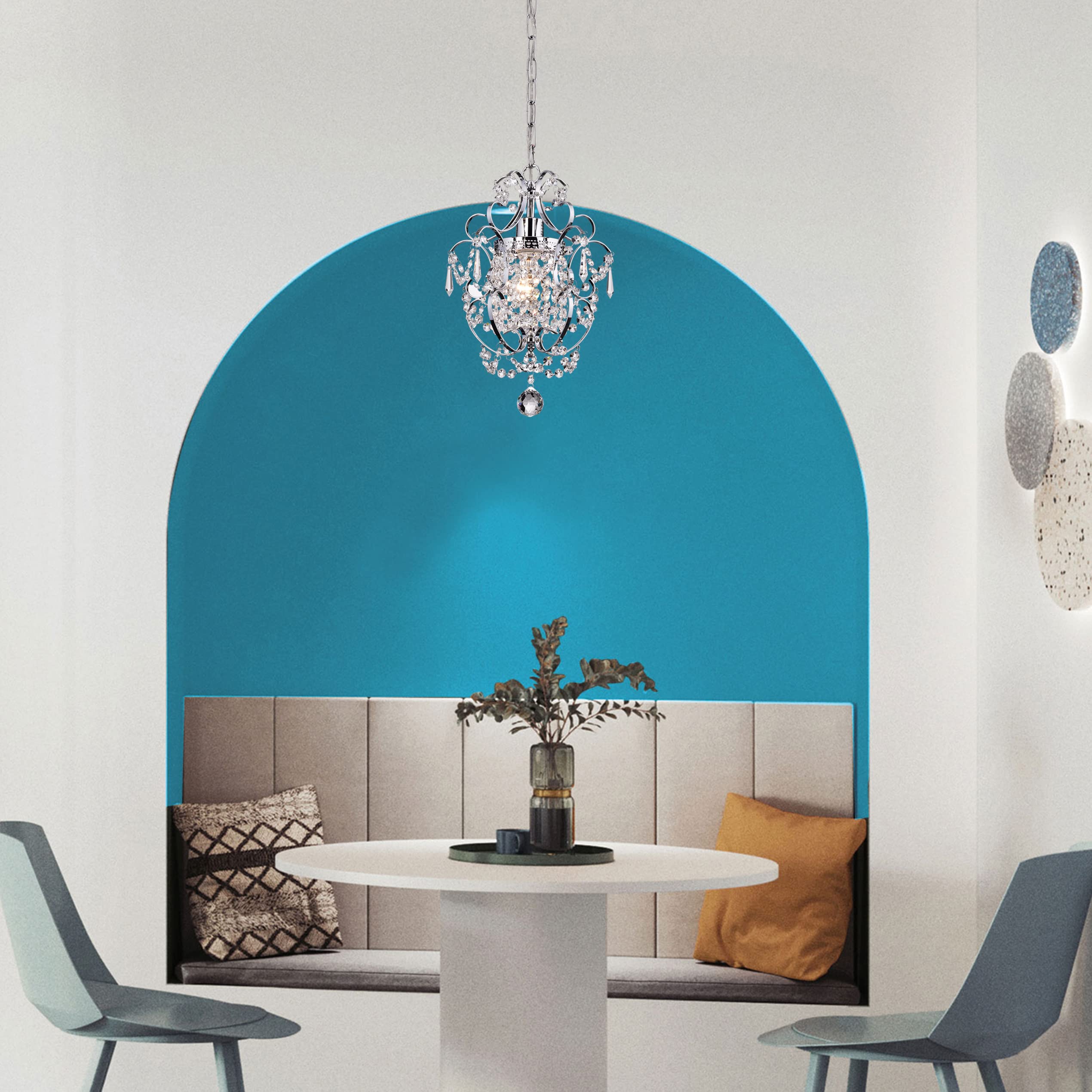 Edvivi Amorette Mini Chandelier, 1 Light Modern Ceiling Fixture, Chrome Metal, Adjustable for Bedroom, Closet, Kitchen Island, Model EPC501CH