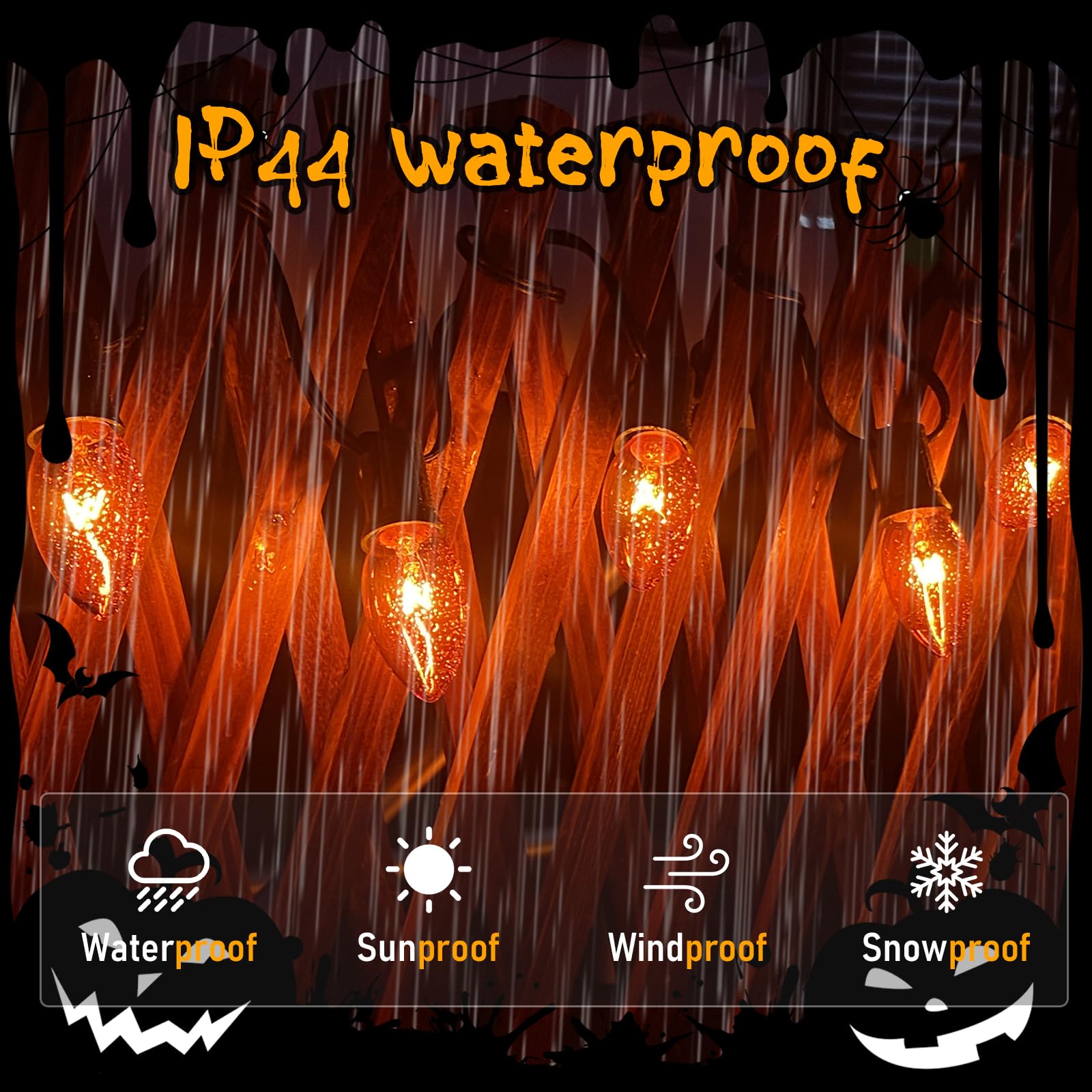 Goothy C9 Orange Christmas String Lights 25Ft Outdoor Christmas String Lights With 26 Clear Orange Bulbs, Connectable Patio Lights Waterproof For Outdoor Halloween Christmas Party Backard Decorations