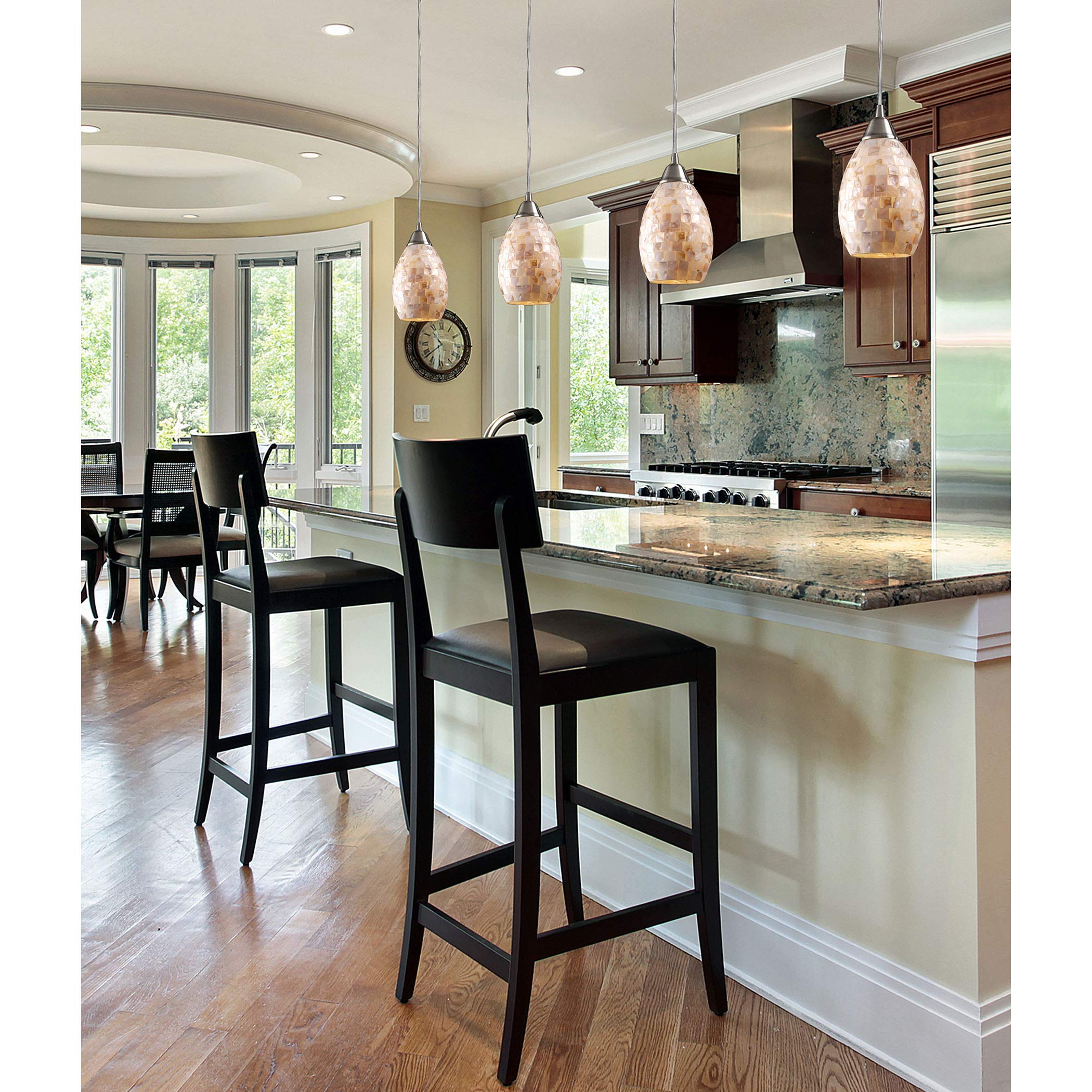 Elk Home Capri Pendant Light, Satin Nickel, 6 Glass Shades, 30&quot; X 9&quot;, Modern Lighting