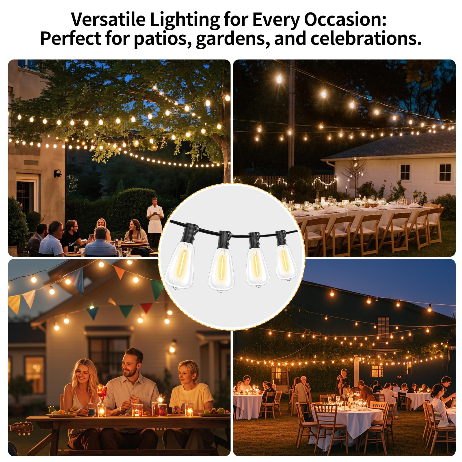 Hobbynors 10Pack ST38 LED String Light Bulbs, E12 Base, Shatterproof, 2700K Warm White, Vintage Edison, 7W Equivalent
