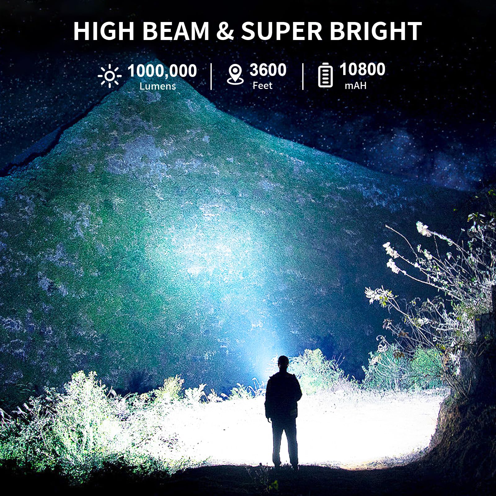 Rechargeable Spotlight Flashlight, 1000,000 Lumen Super Bright Led Spotlight With 6 Modes & Foldable Tripod, Powerful Spot Light